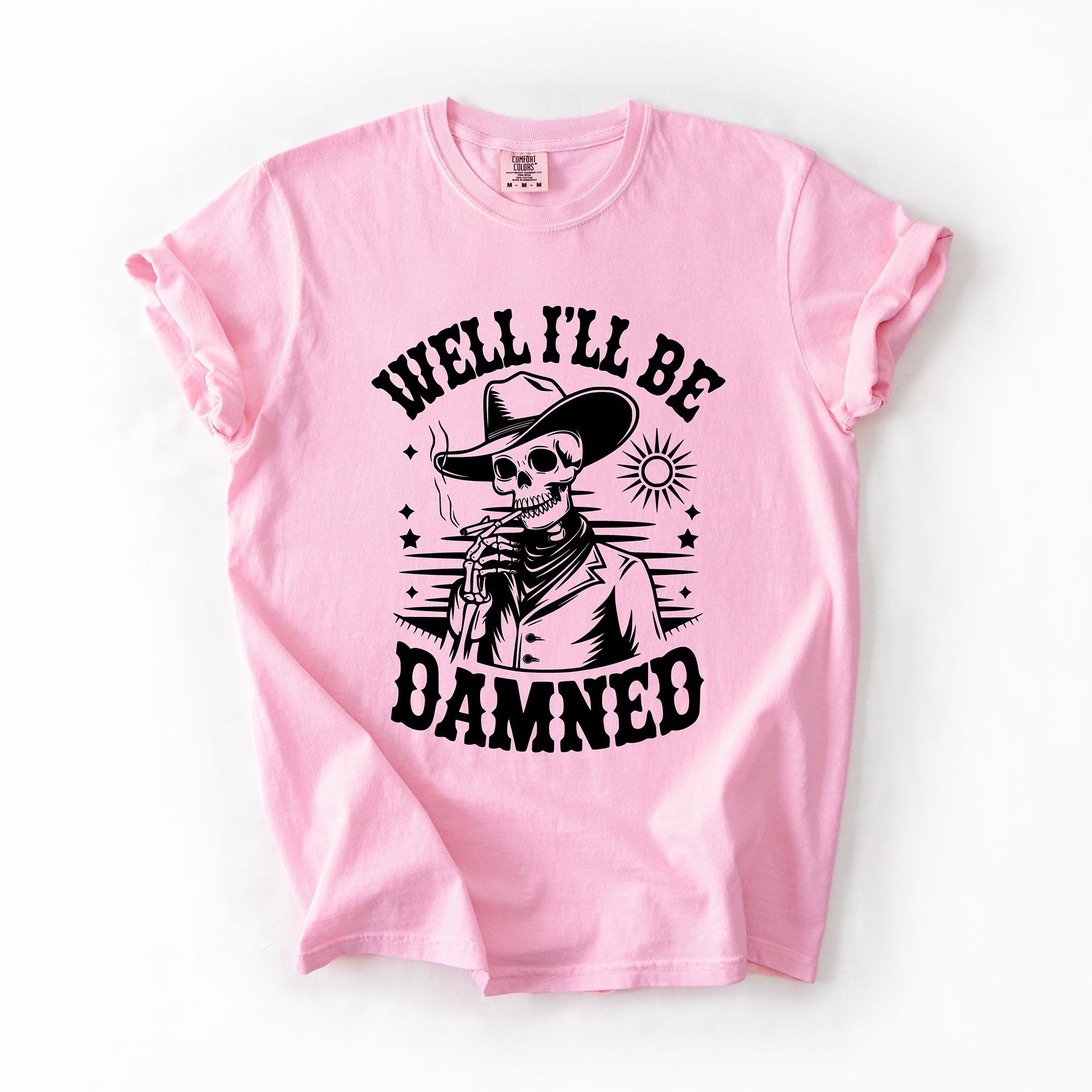 Well I'll Be Damned Skeleton Halloween Retro Distressed Vintage Comfort Colors Tee