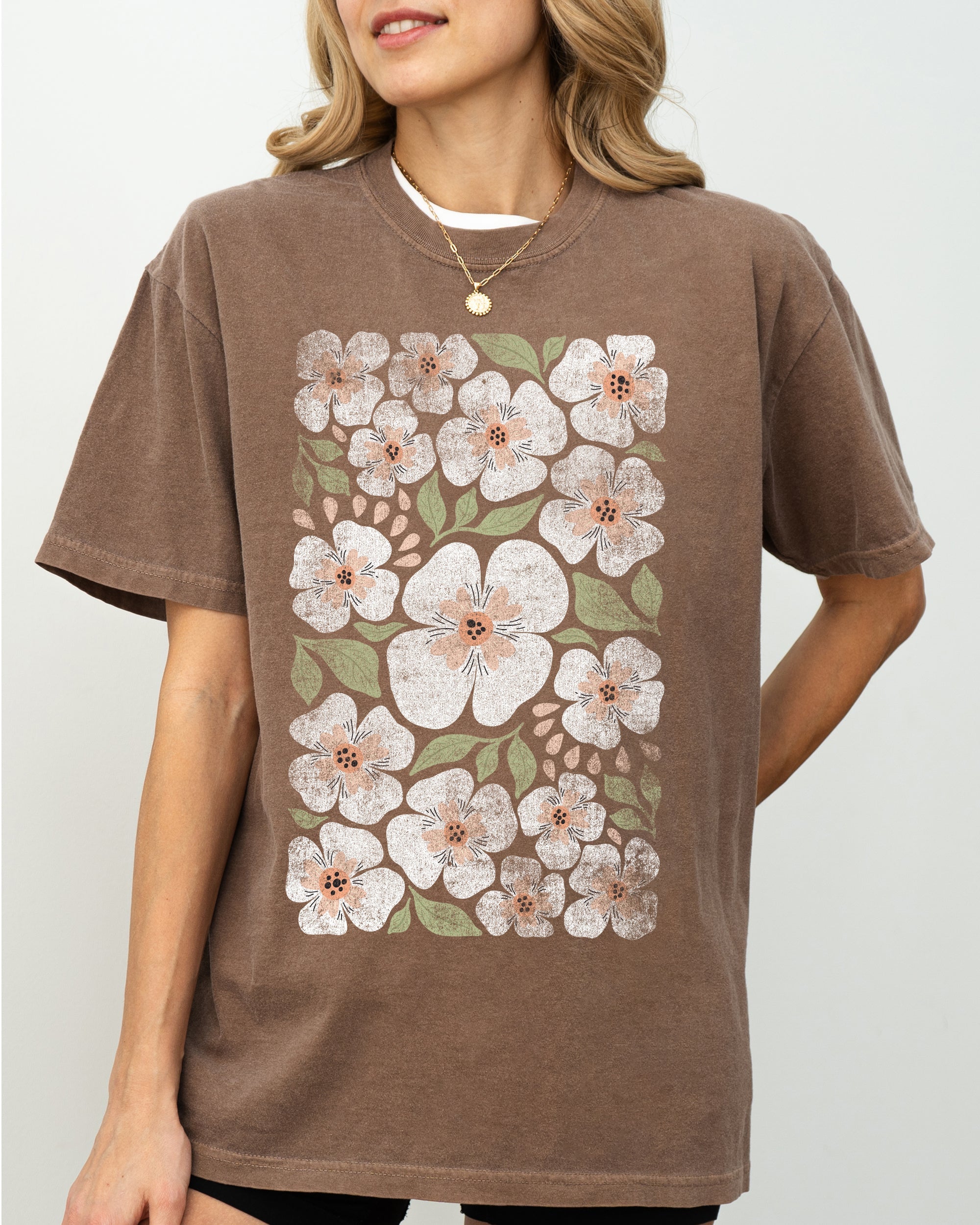 White Autumn Flowers Botanical Retro Fall Floral Vintage Garden Illustration Comfort Colors Tee