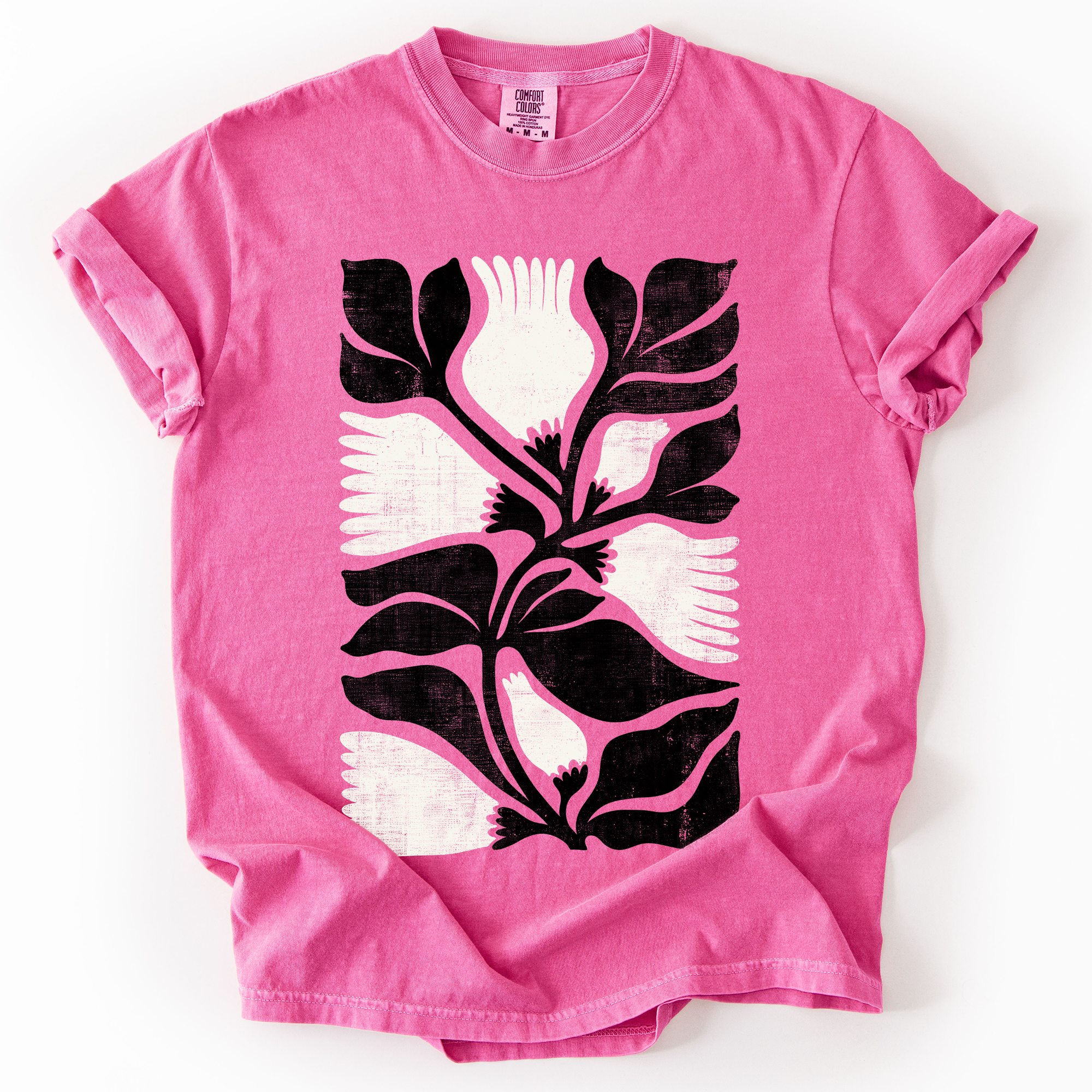 White Petal Flower And Black Leaf Vintage Boho Nature Watercolor Print Comfort Colors Tee