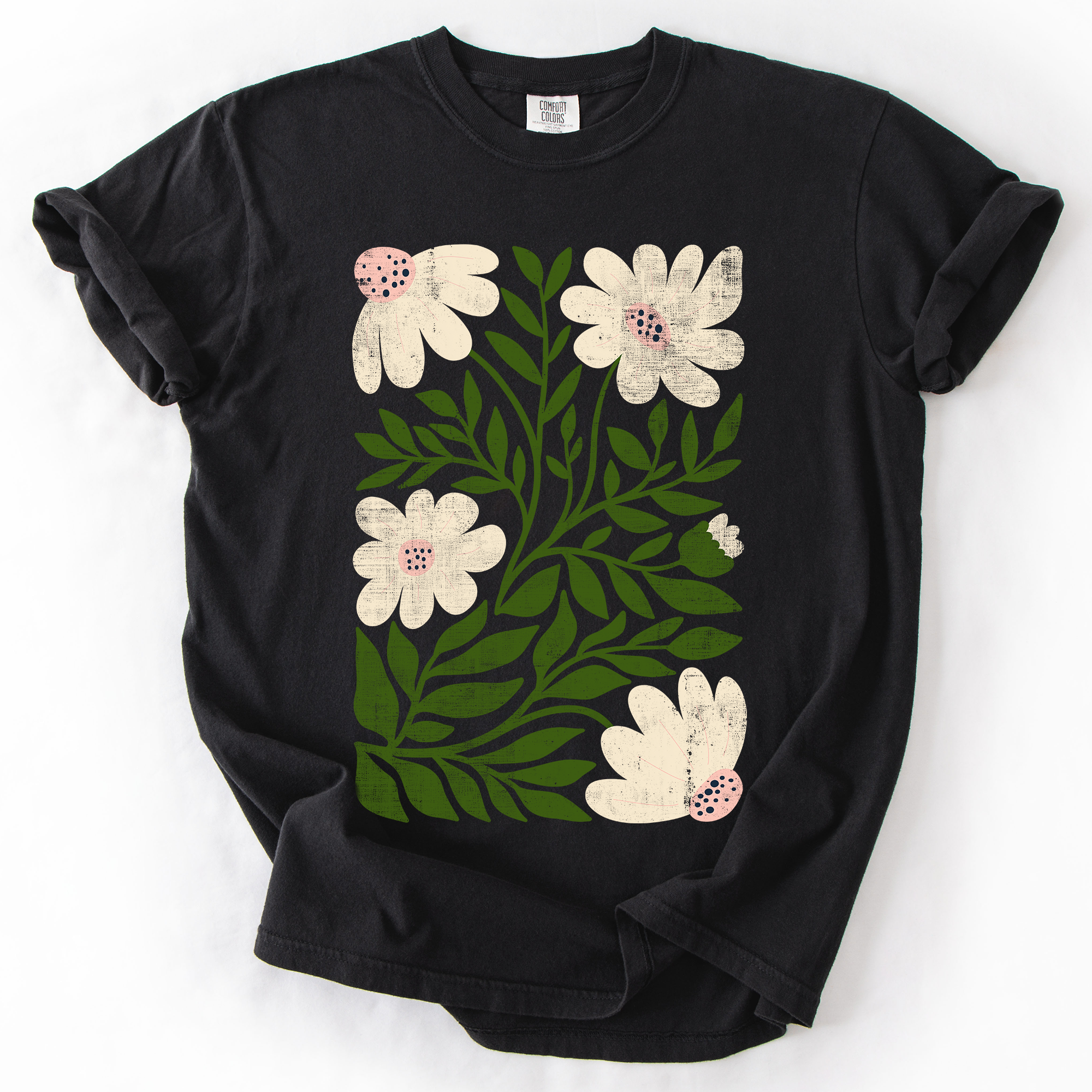 White Wildflower Botanical Vintage Boho Nature Watercolor Print Comfort Colors Tee