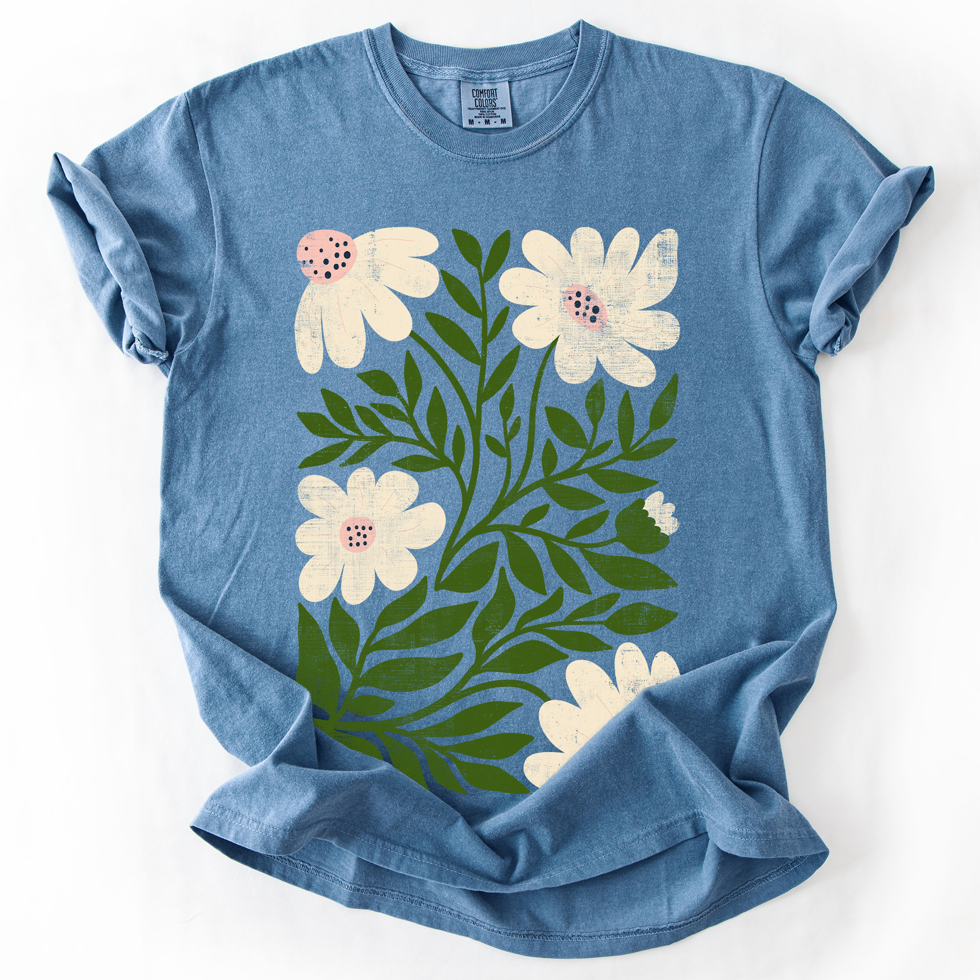 White Wildflower Botanical Vintage Boho Nature Watercolor Print Comfort Colors Tee