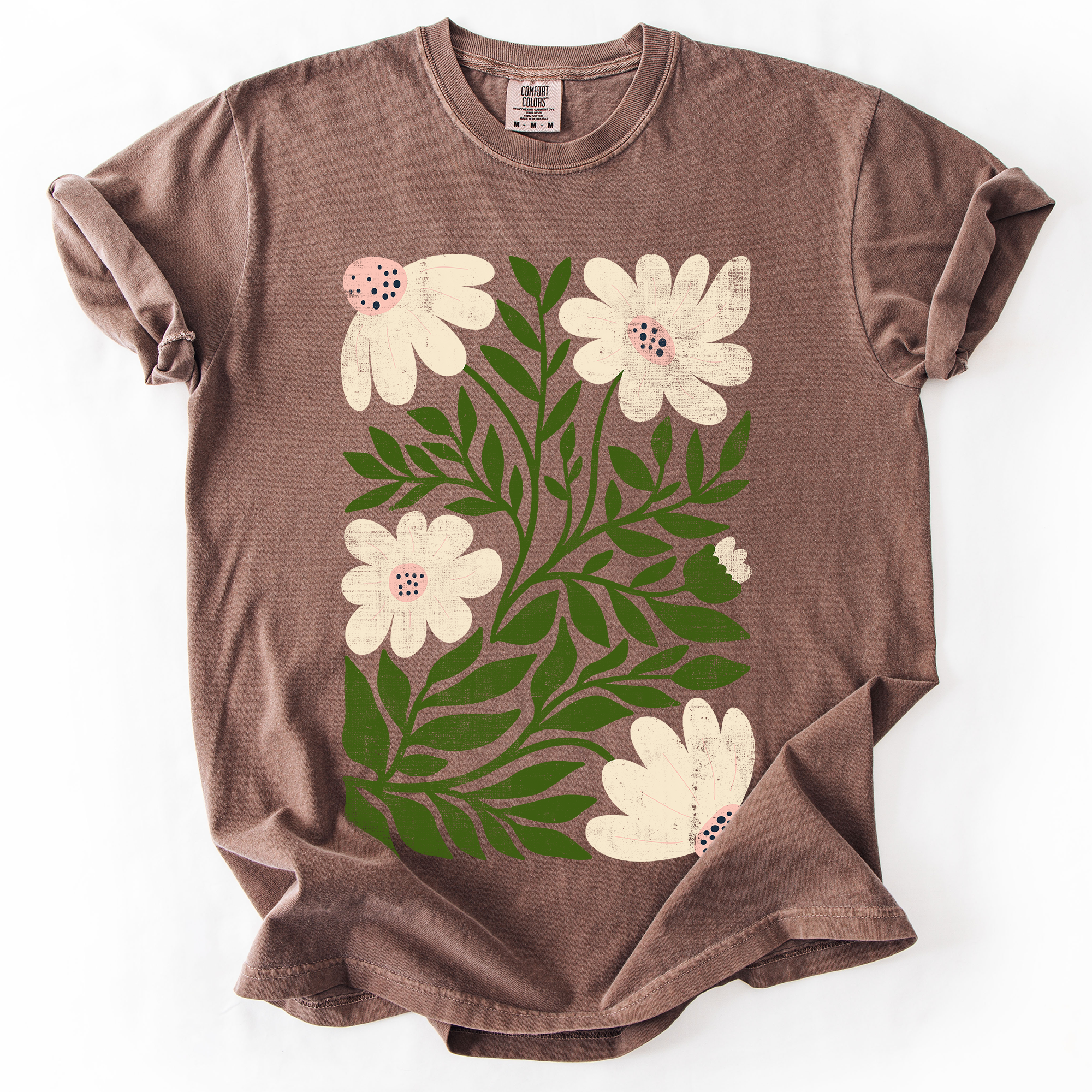 White Wildflower Botanical Vintage Boho Nature Watercolor Print Comfort Colors Tee
