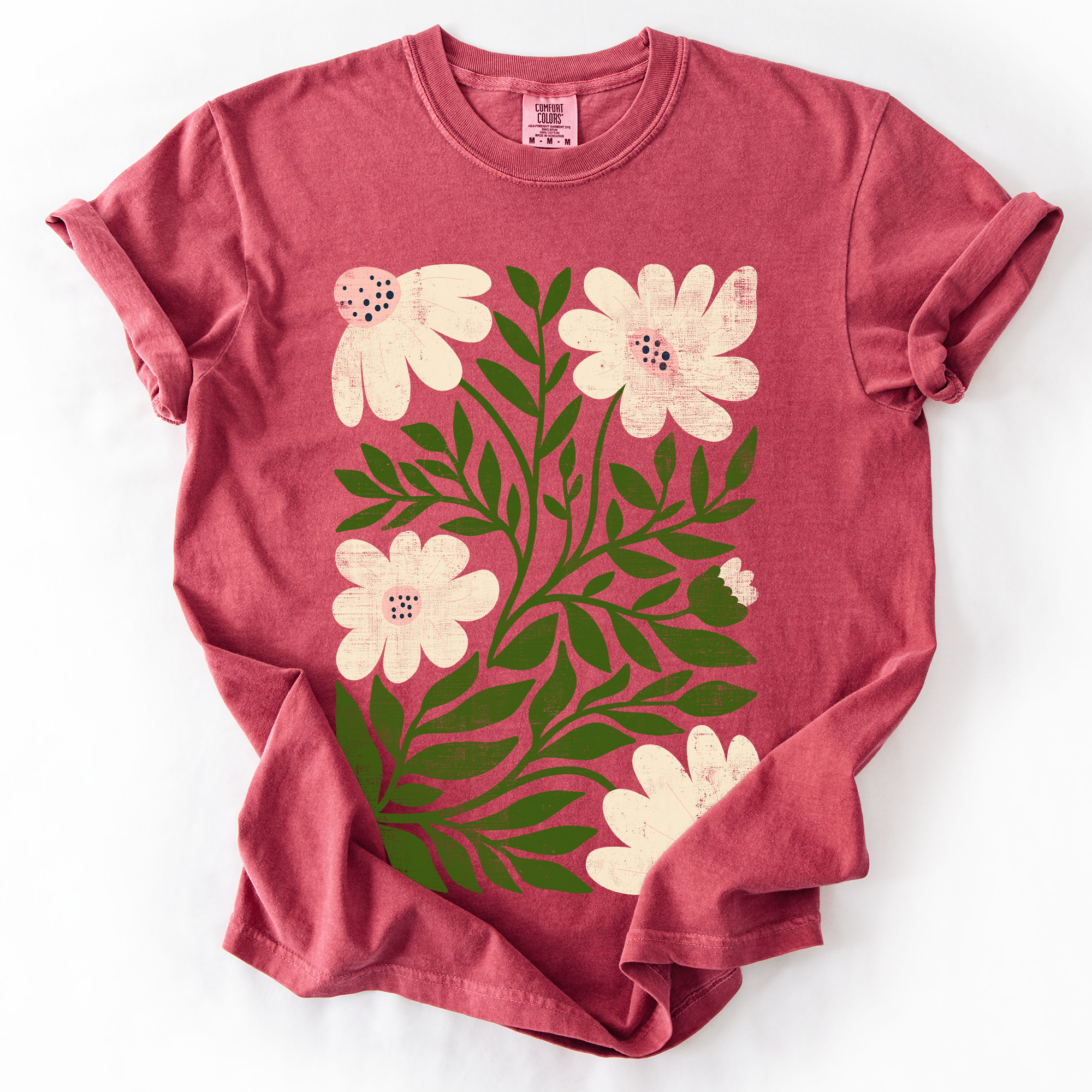 White Wildflower Botanical Vintage Boho Nature Watercolor Print Comfort Colors Tee