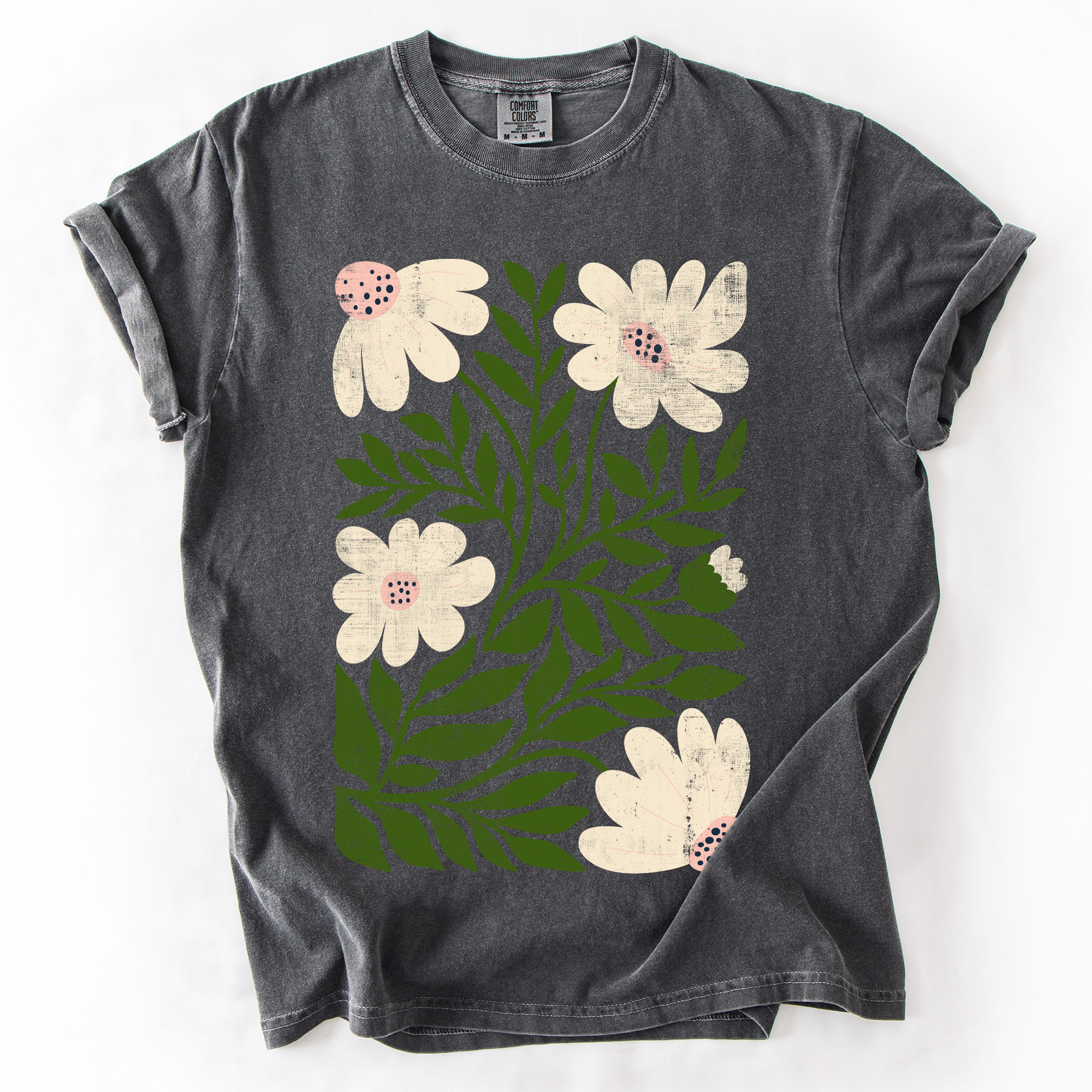 White Wildflower Botanical Vintage Boho Nature Watercolor Print Comfort Colors Tee