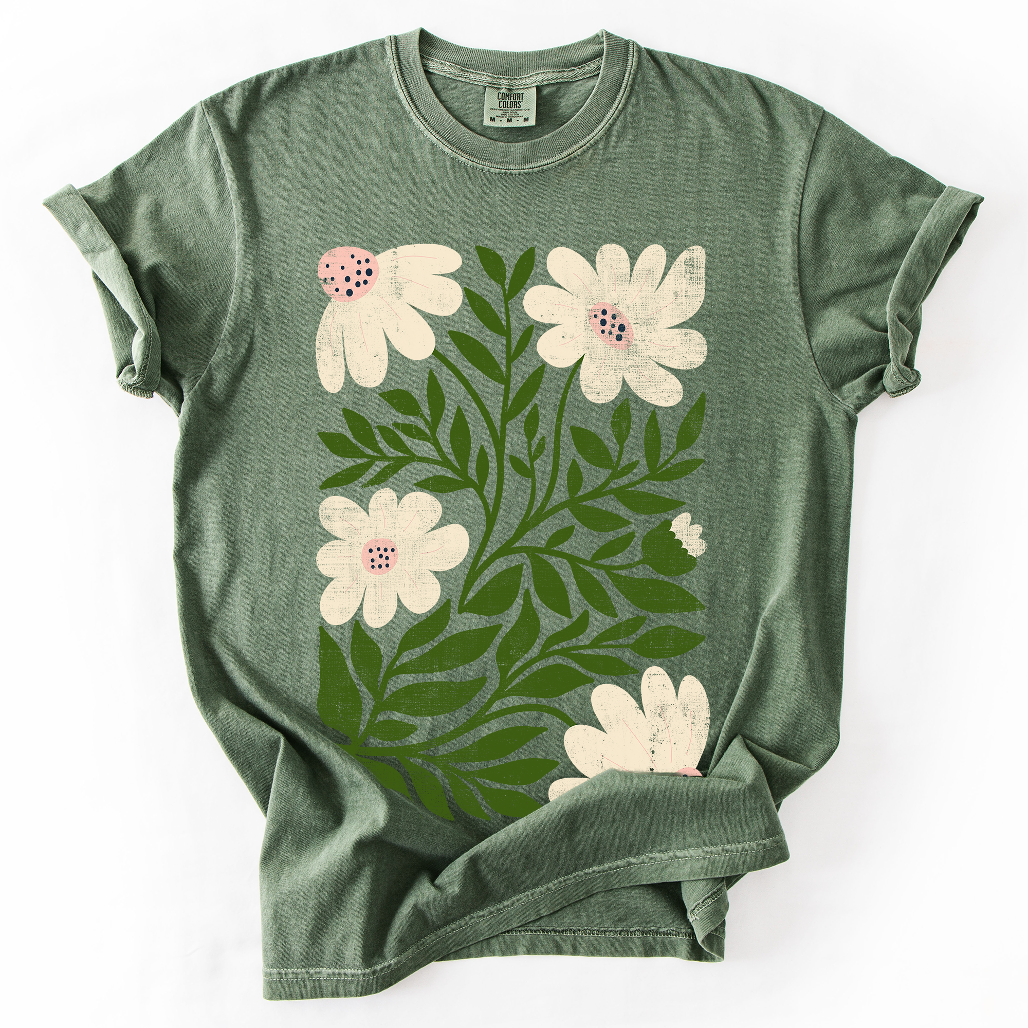 White Wildflower Botanical Vintage Boho Nature Watercolor Print Comfort Colors Tee