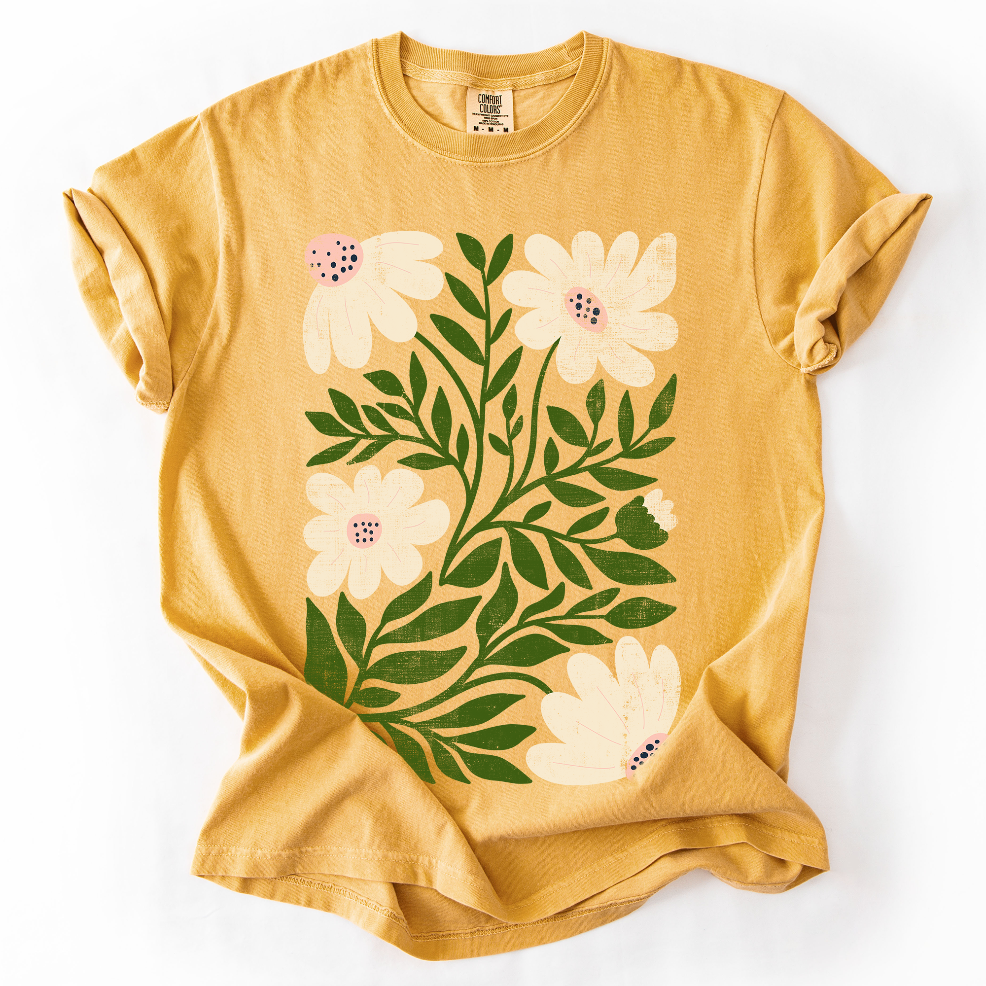White Wildflower Botanical Vintage Boho Nature Watercolor Print Comfort Colors Tee