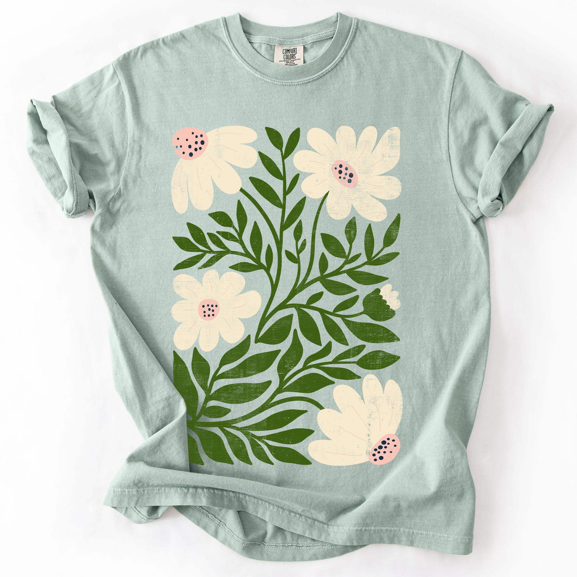 White Wildflower Botanical Vintage Boho Nature Watercolor Print Comfort Colors Tee