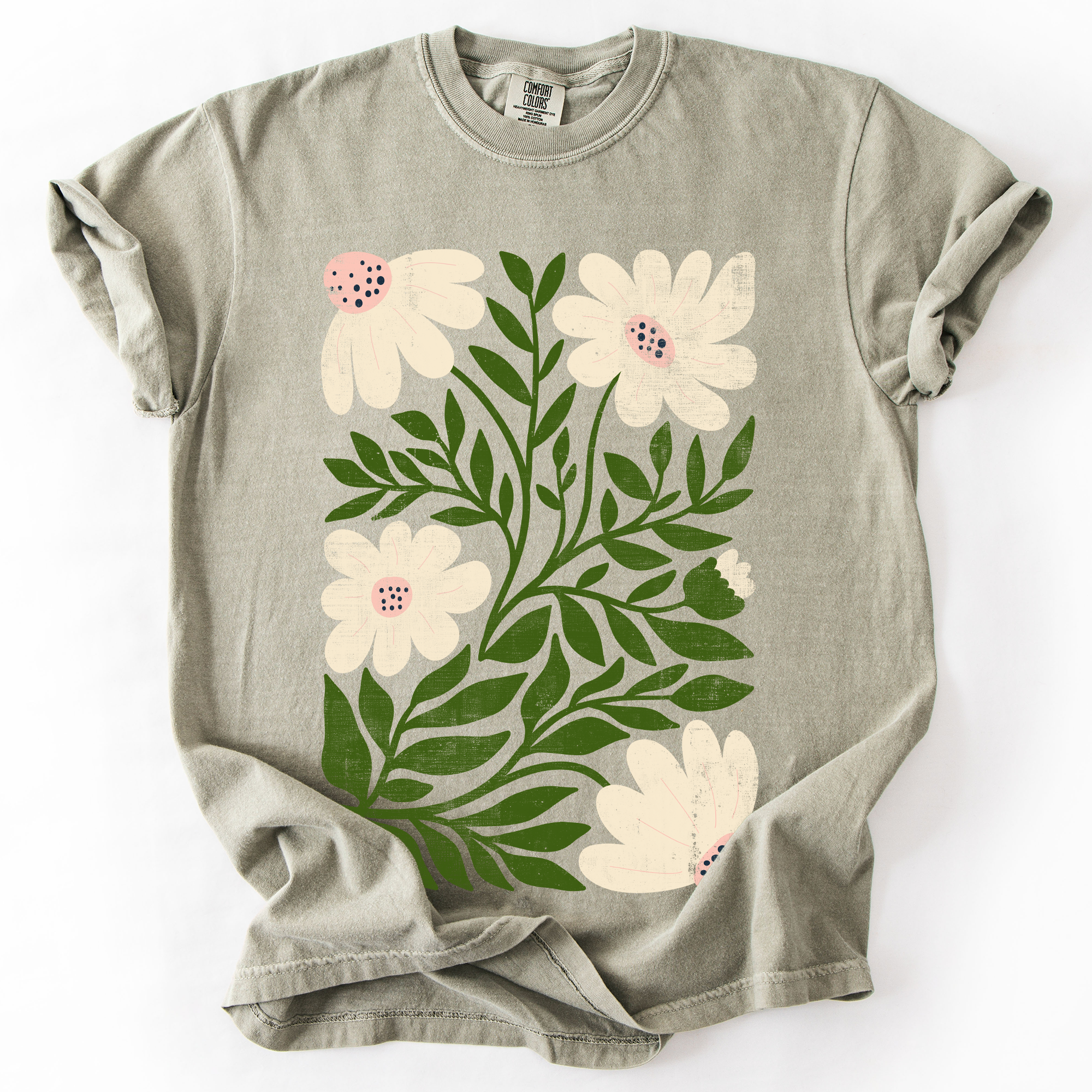 White Wildflower Botanical Vintage Boho Nature Watercolor Print Comfort Colors Tee