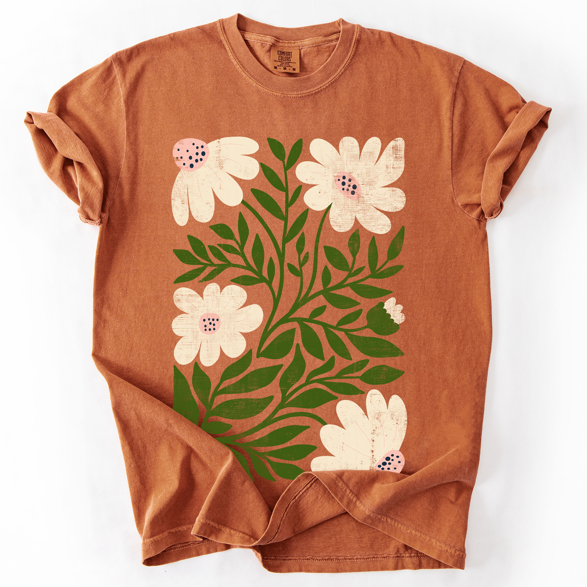 White Wildflower Botanical Vintage Boho Nature Watercolor Print Comfort Colors Tee
