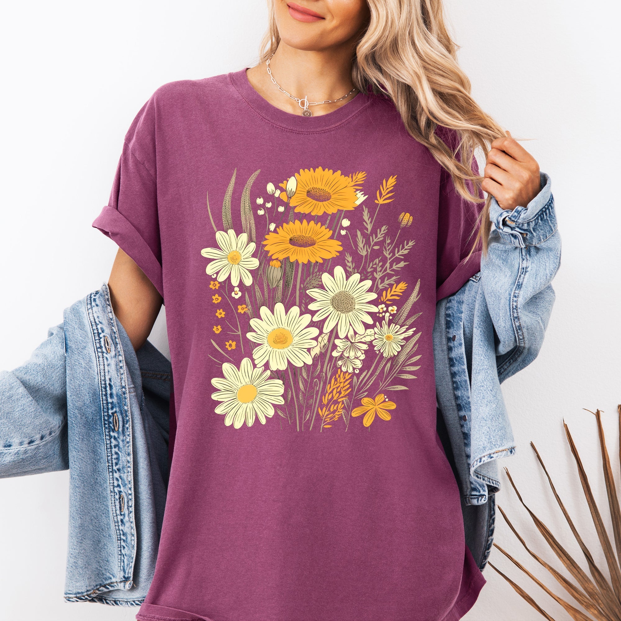 Wildflower Collage Bouquet Vintage Nature Garden Inspired Art Print Comfort Colors Tee