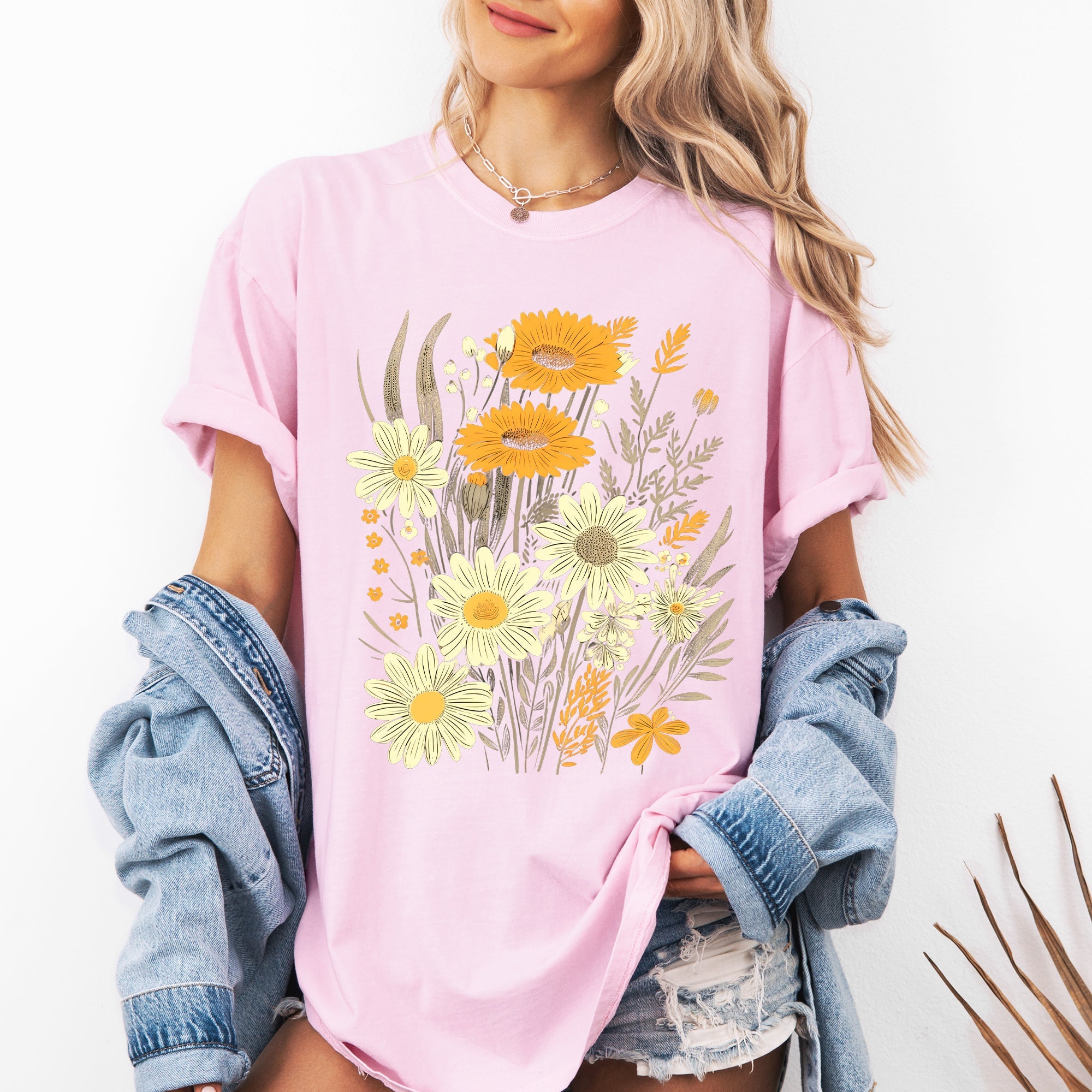 Wildflower Collage Bouquet Vintage Nature Garden Inspired Art Print Comfort Colors Tee