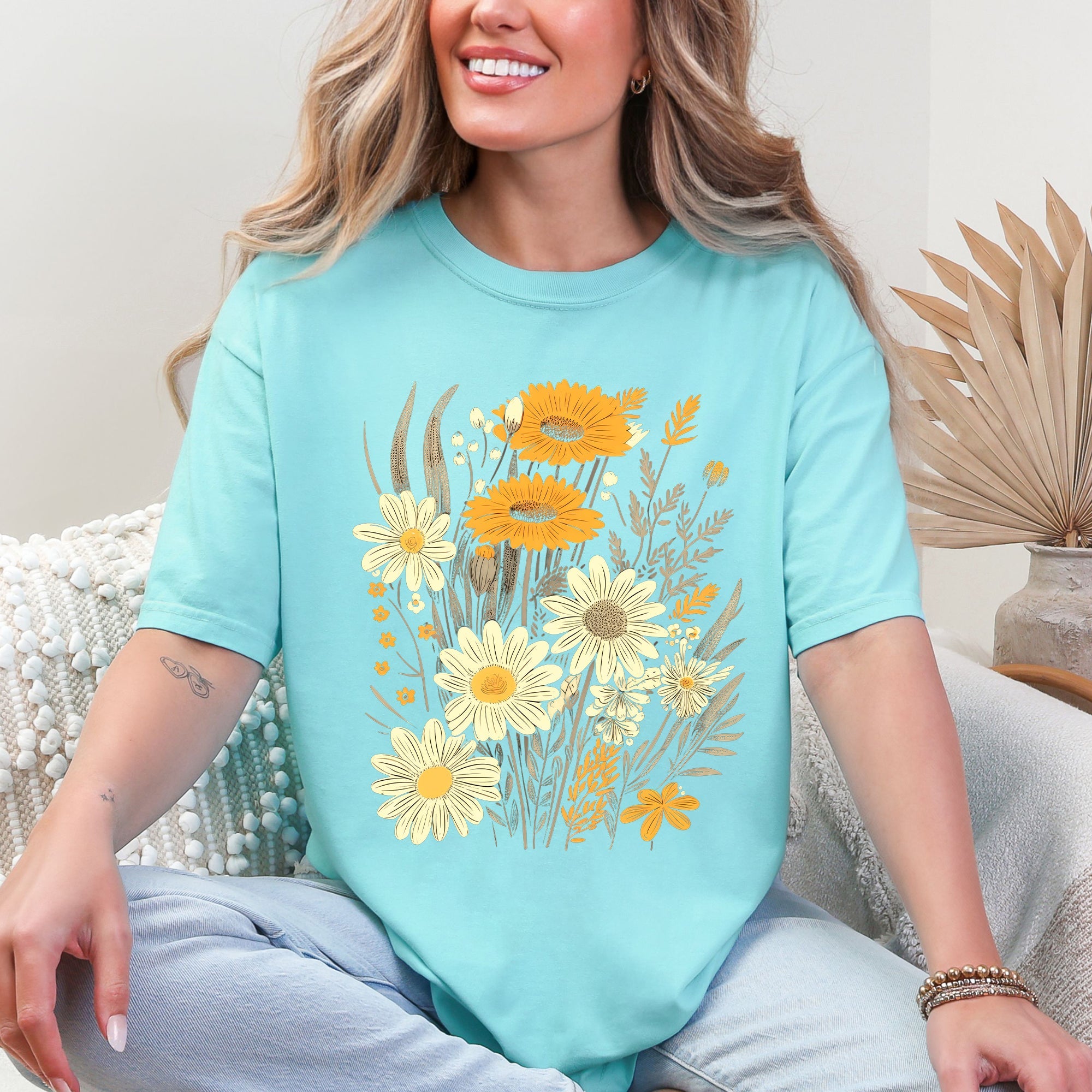 Wildflower Collage Bouquet Vintage Nature Garden Inspired Art Print Comfort Colors Tee