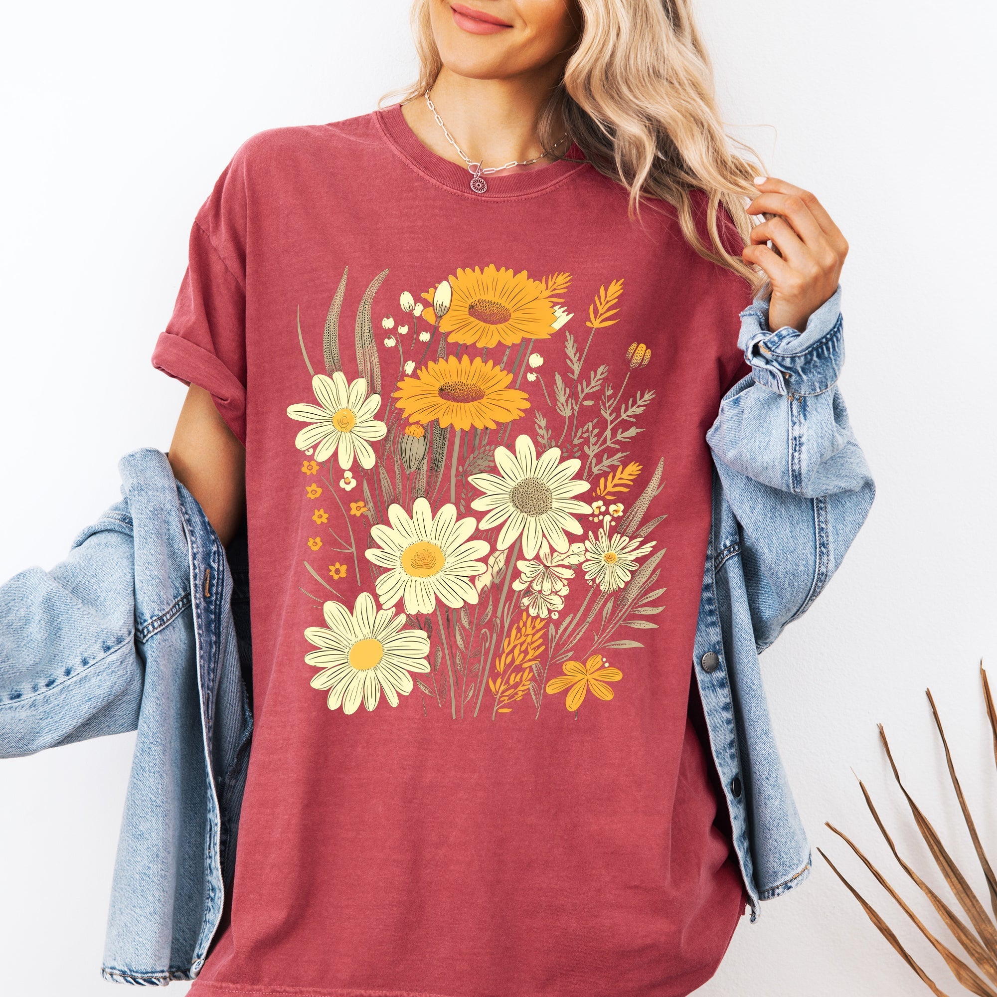 Wildflower Collage Bouquet Vintage Nature Garden Inspired Art Print Comfort Colors Tee