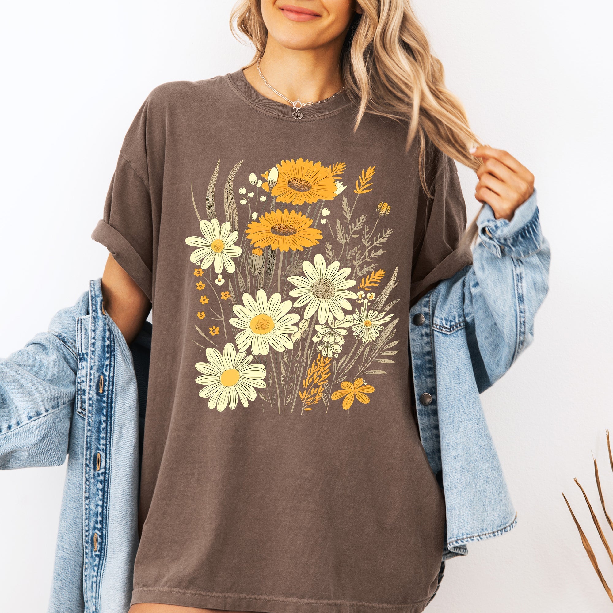 Wildflower Collage Bouquet Vintage Nature Garden Inspired Art Print Comfort Colors Tee