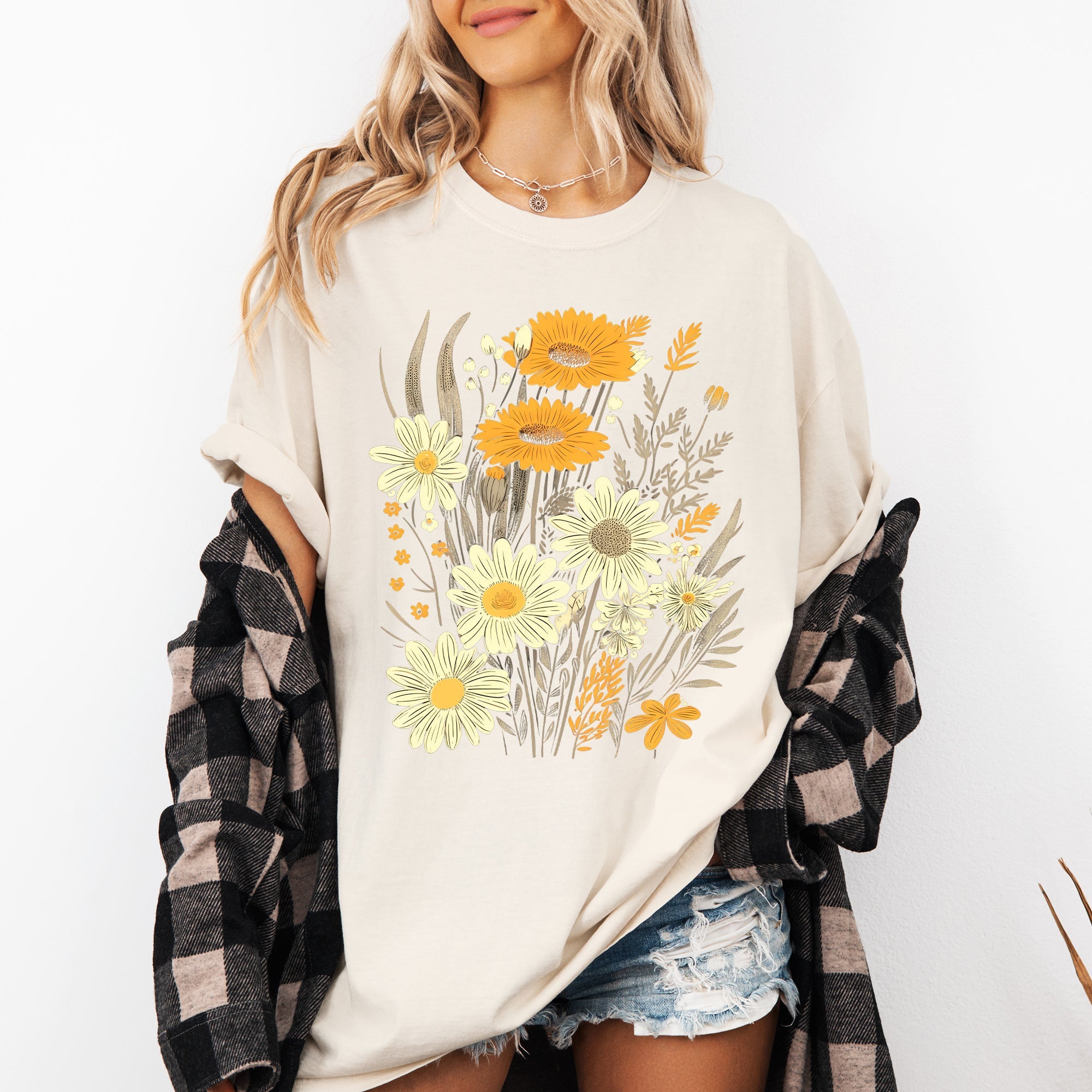 Wildflower Collage Bouquet Vintage Nature Garden Inspired Art Print Comfort Colors Tee