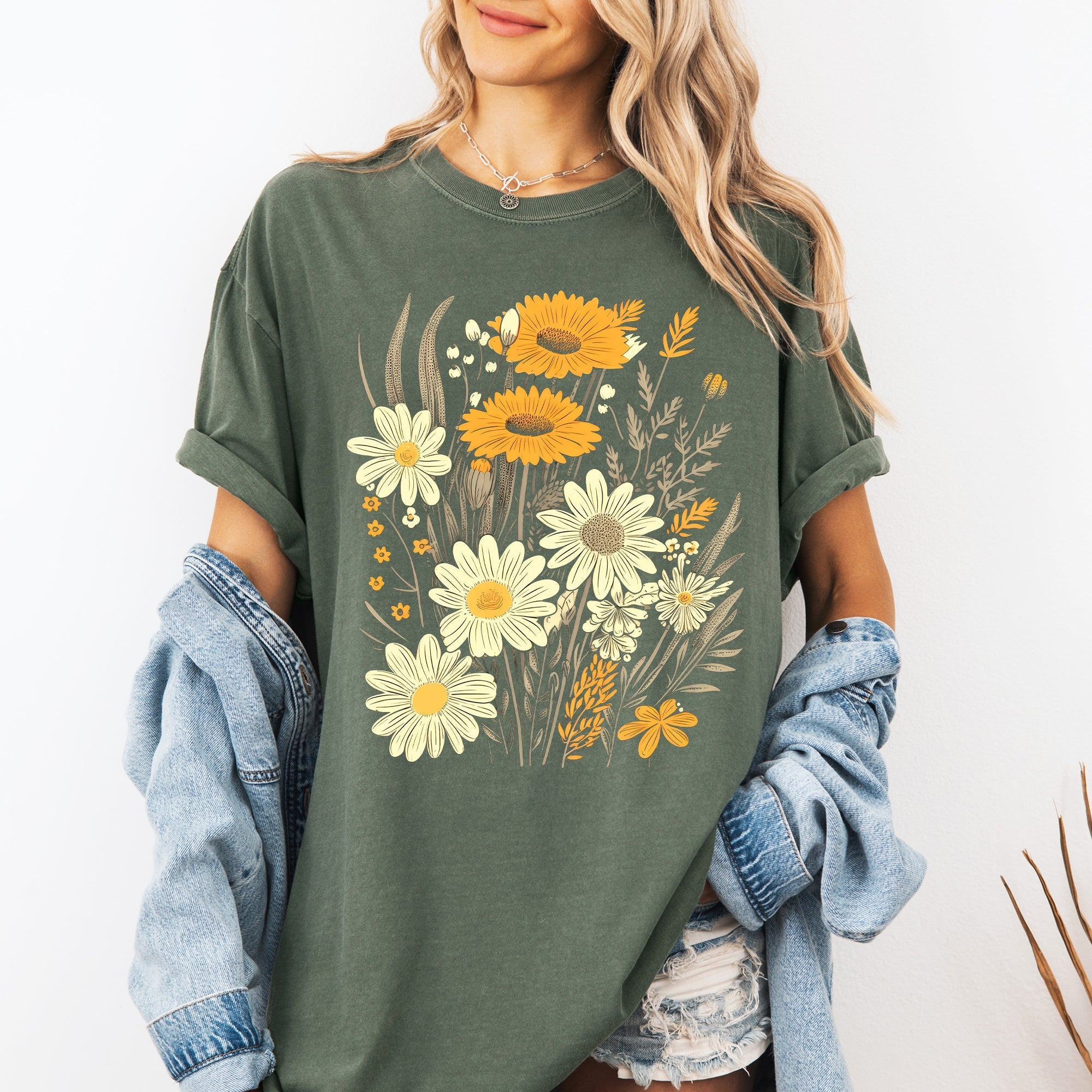 Wildflower Collage Bouquet Vintage Nature Garden Inspired Art Print Comfort Colors Tee