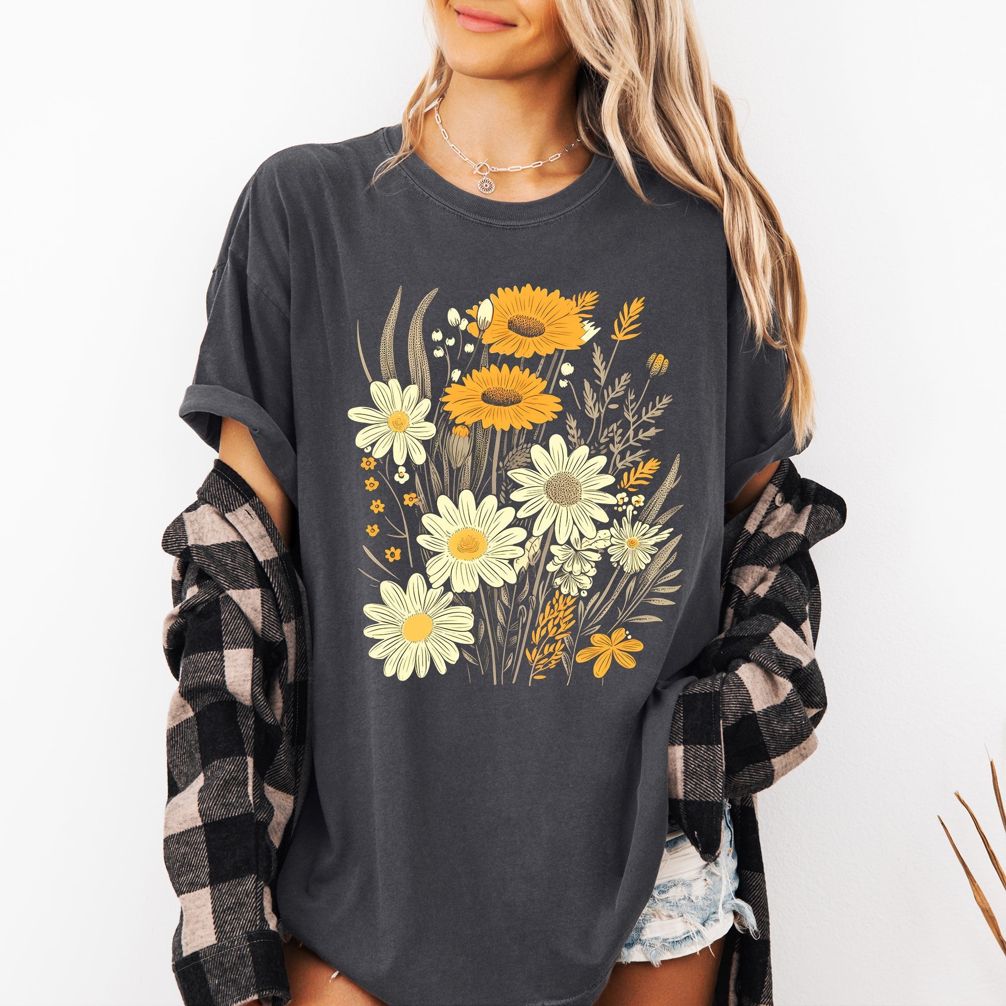 Wildflower Collage Bouquet Vintage Nature Garden Inspired Art Print Comfort Colors Tee