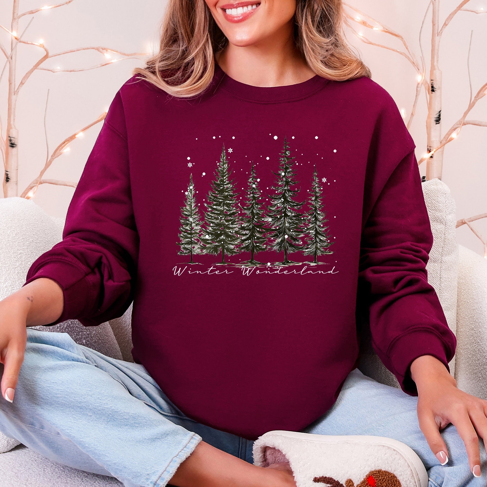 Winter Wonderland Christmas Trees Snow Scene With Pine Forest And Cozy Holiday Charm Sweatshirt