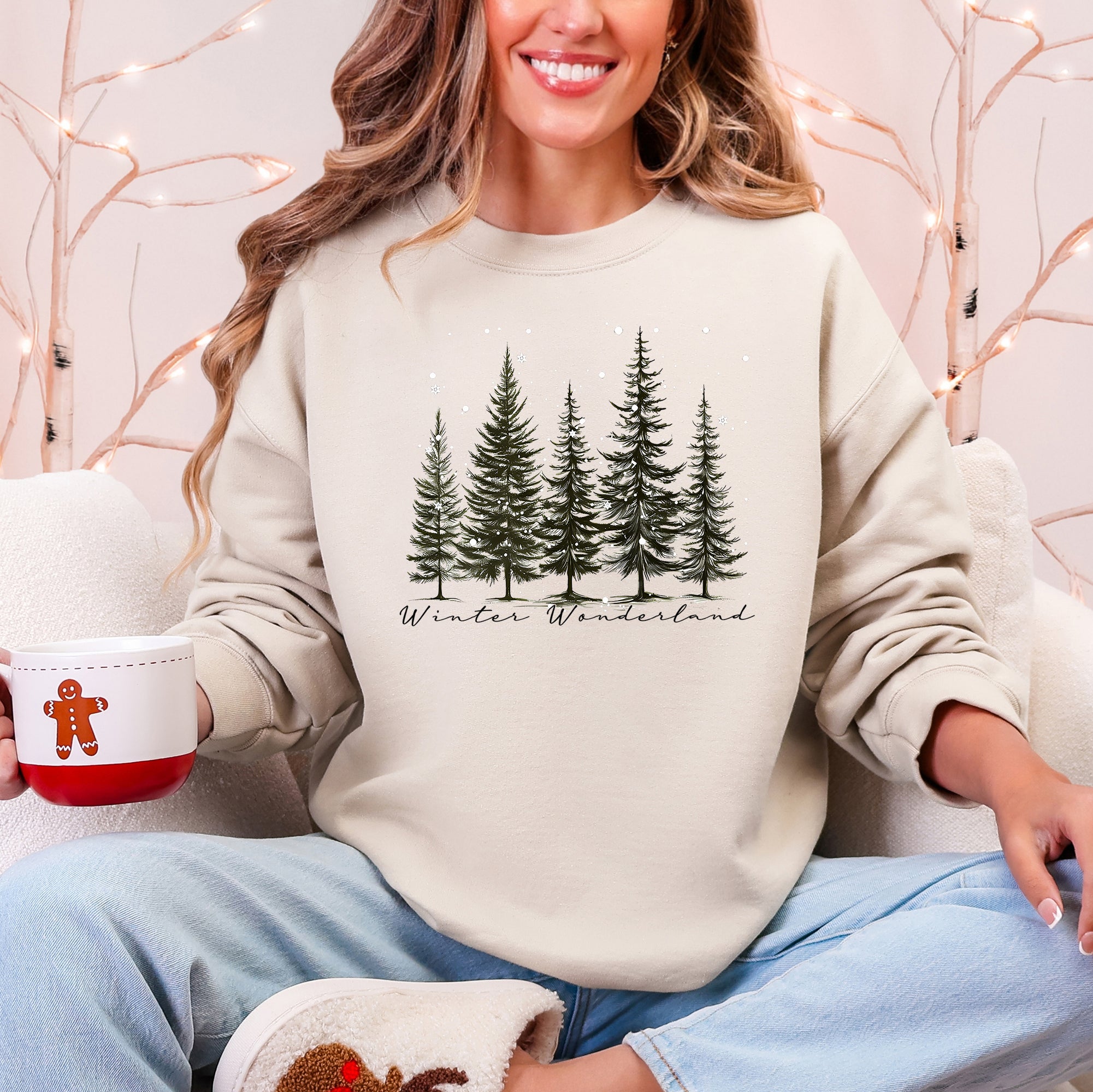 Winter Wonderland Christmas Trees Snow Scene With Pine Forest And Cozy Holiday Charm Sweatshirt