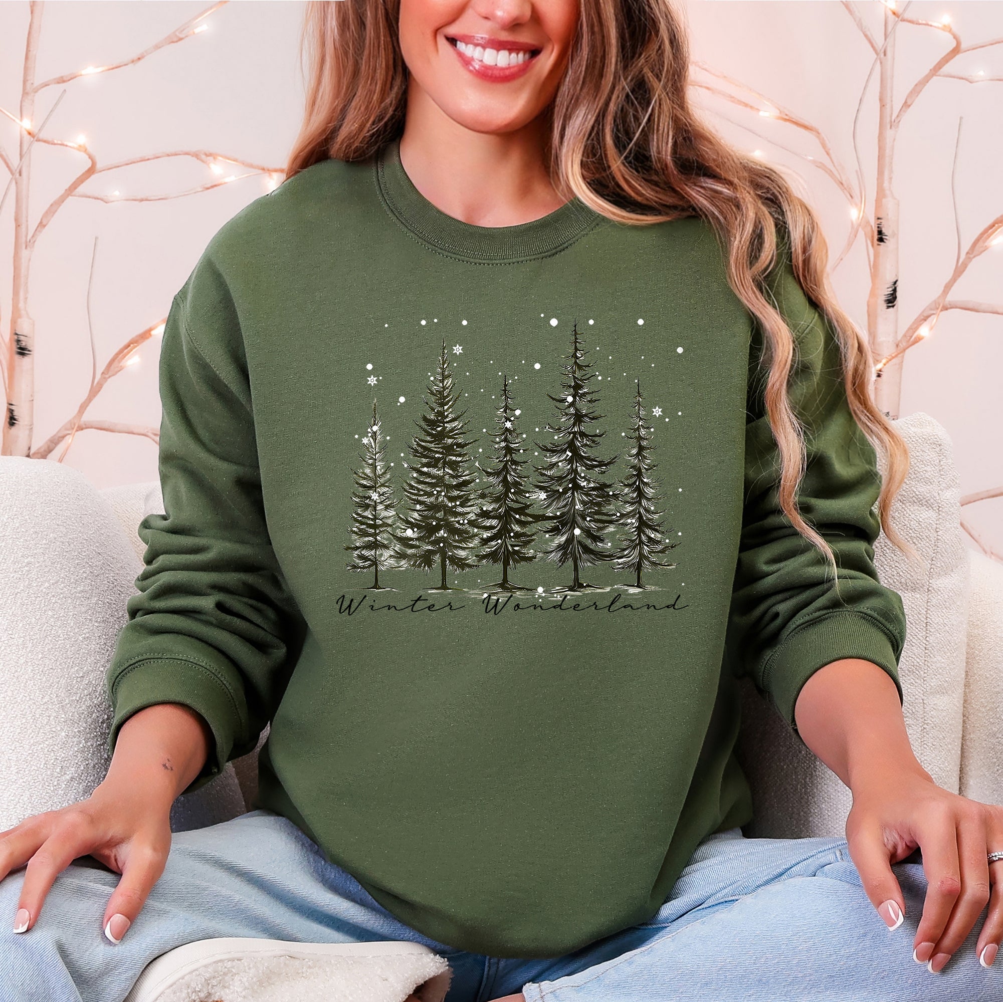 Winter Wonderland Christmas Trees Snow Scene With Pine Forest And Cozy Holiday Charm Sweatshirt