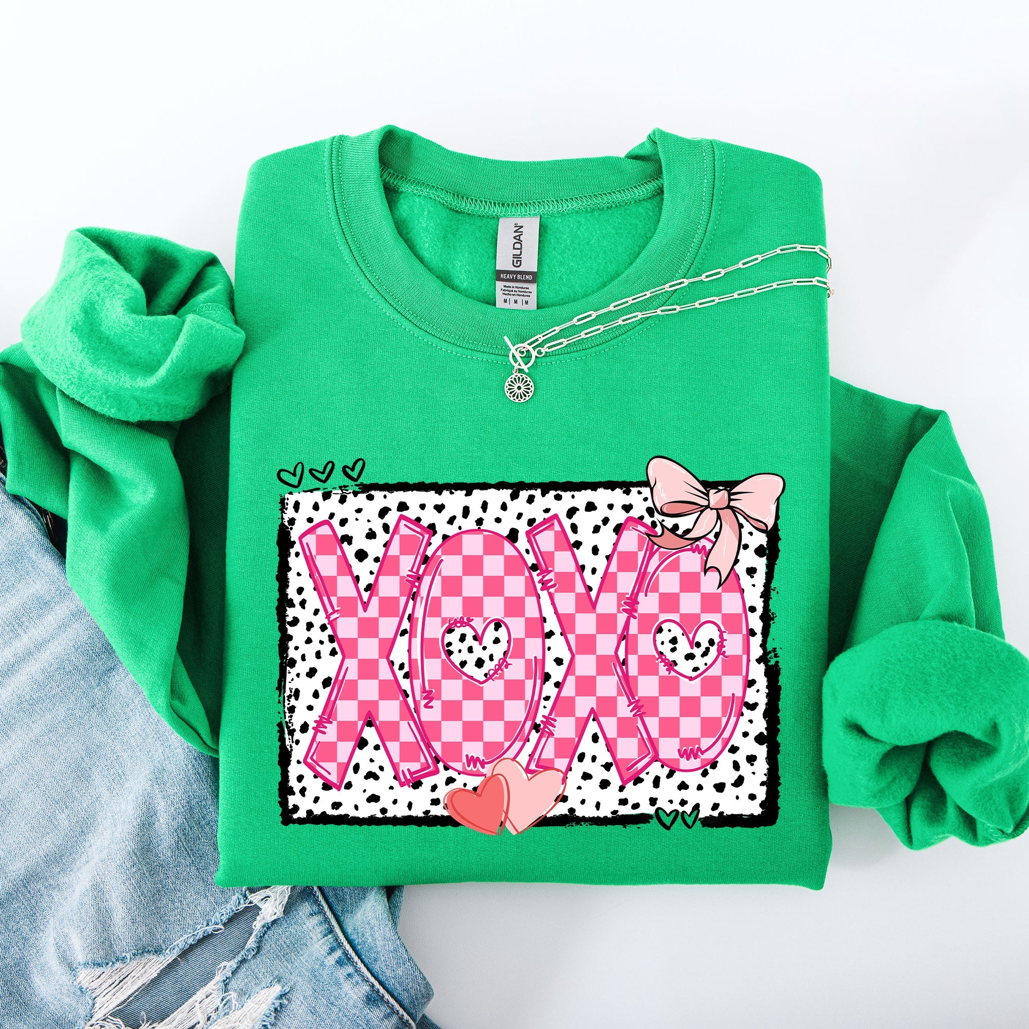 XOXO Valentine's Day Dalmatian Print Love Hearts Chic Cozy Fleece Wearable Artwork Sweatshirt