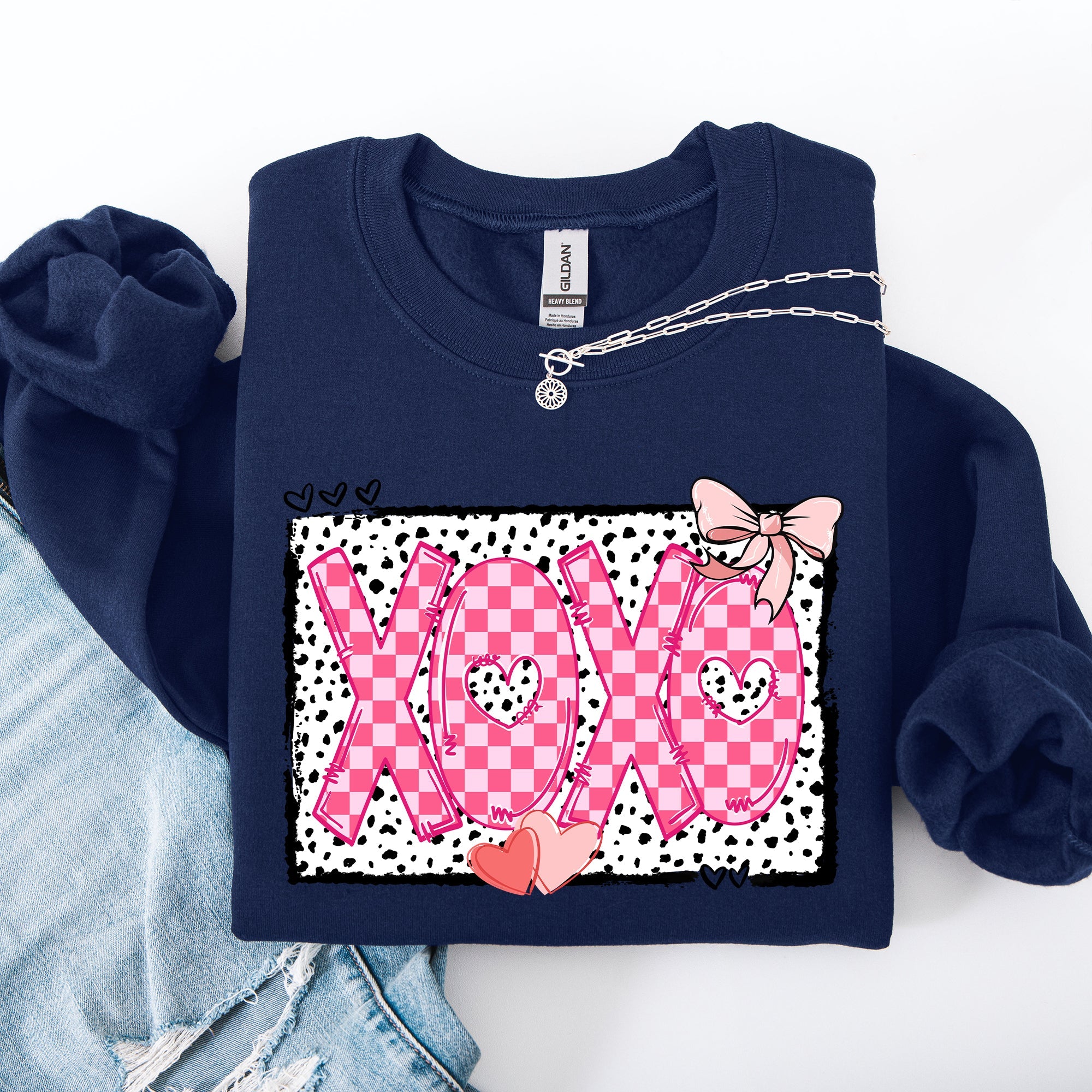 XOXO Valentine's Day Dalmatian Print Love Hearts Chic Cozy Fleece Wearable Artwork Sweatshirt