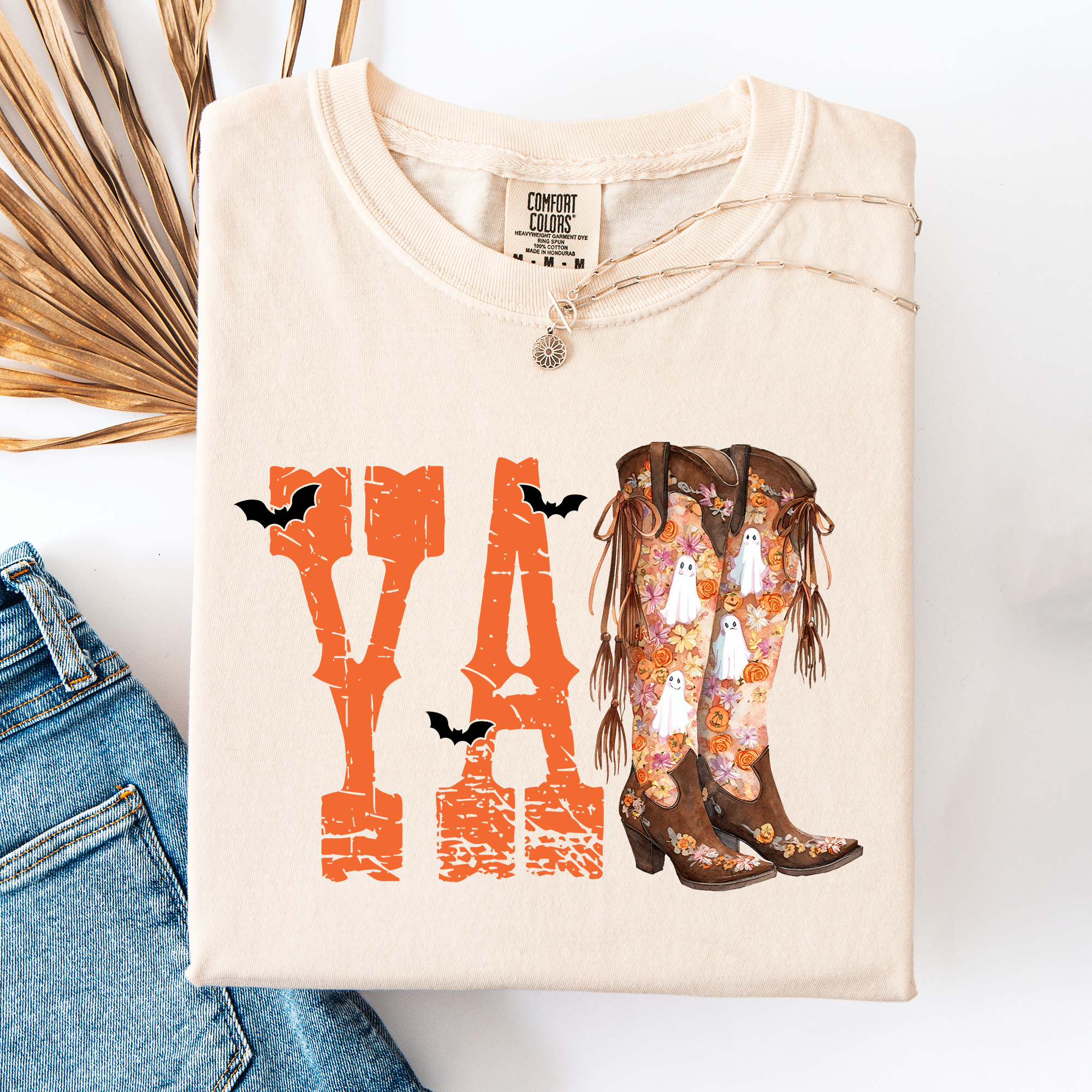 Y'all Cowboy Boots Western Halloween Autumn Fall Watercolor Graphic Comfort Colors Tee