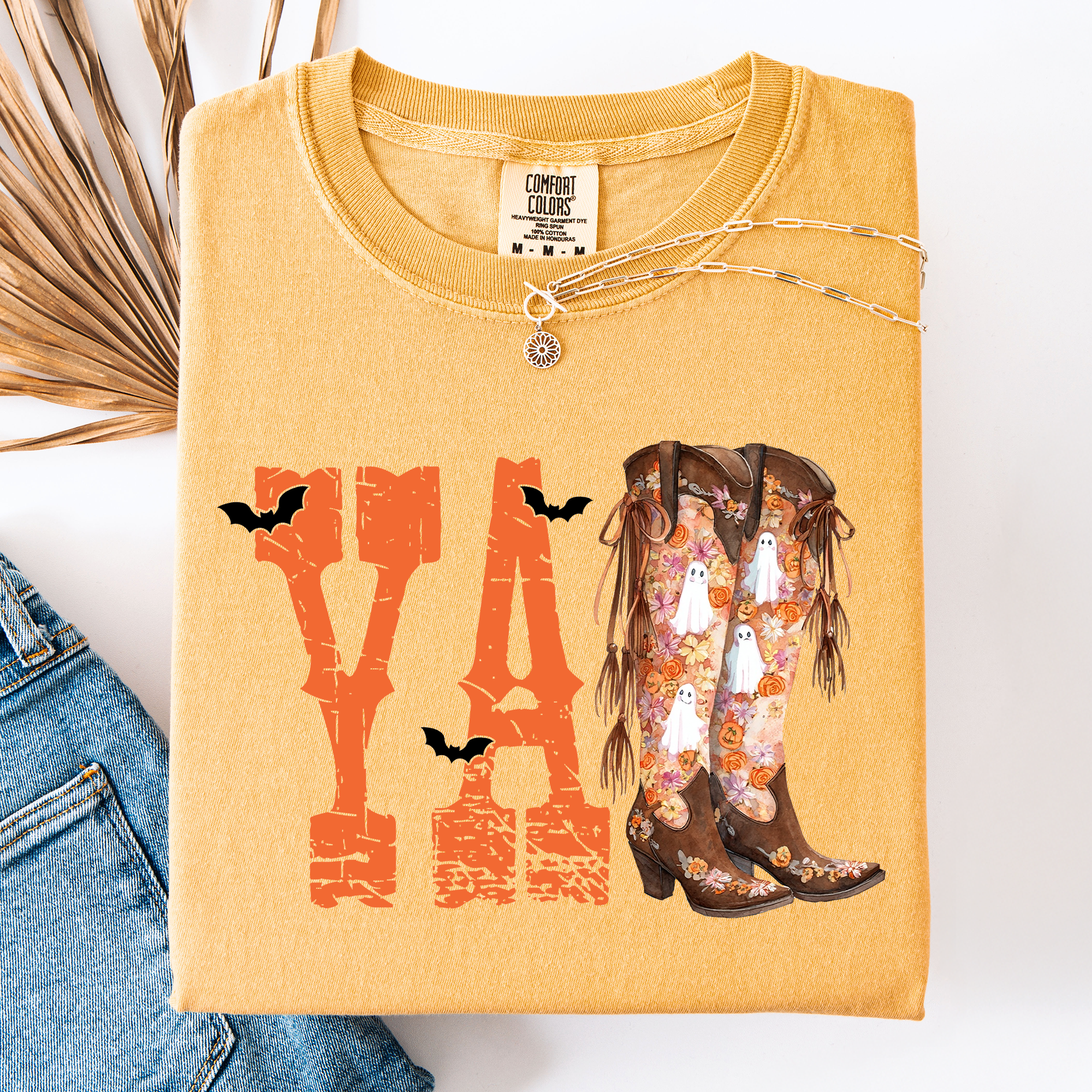 Y'all Cowboy Boots Western Halloween Autumn Fall Watercolor Graphic Comfort Colors Tee