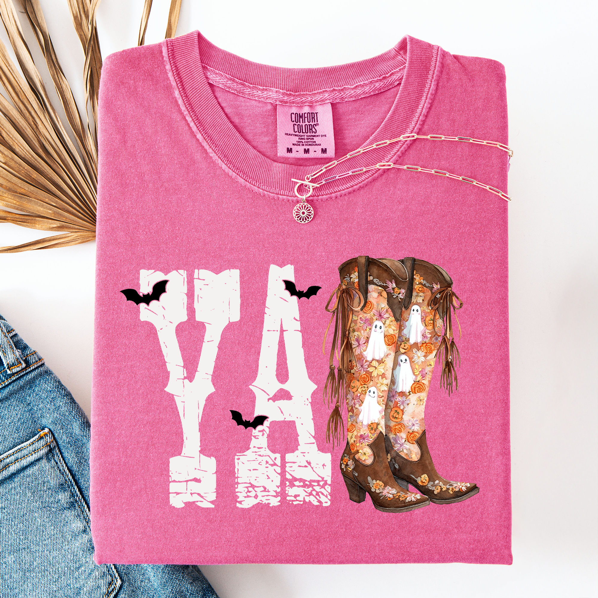 Y'all Cowboy Boots Western Halloween Autumn Fall Watercolor Graphic Comfort Colors Tee