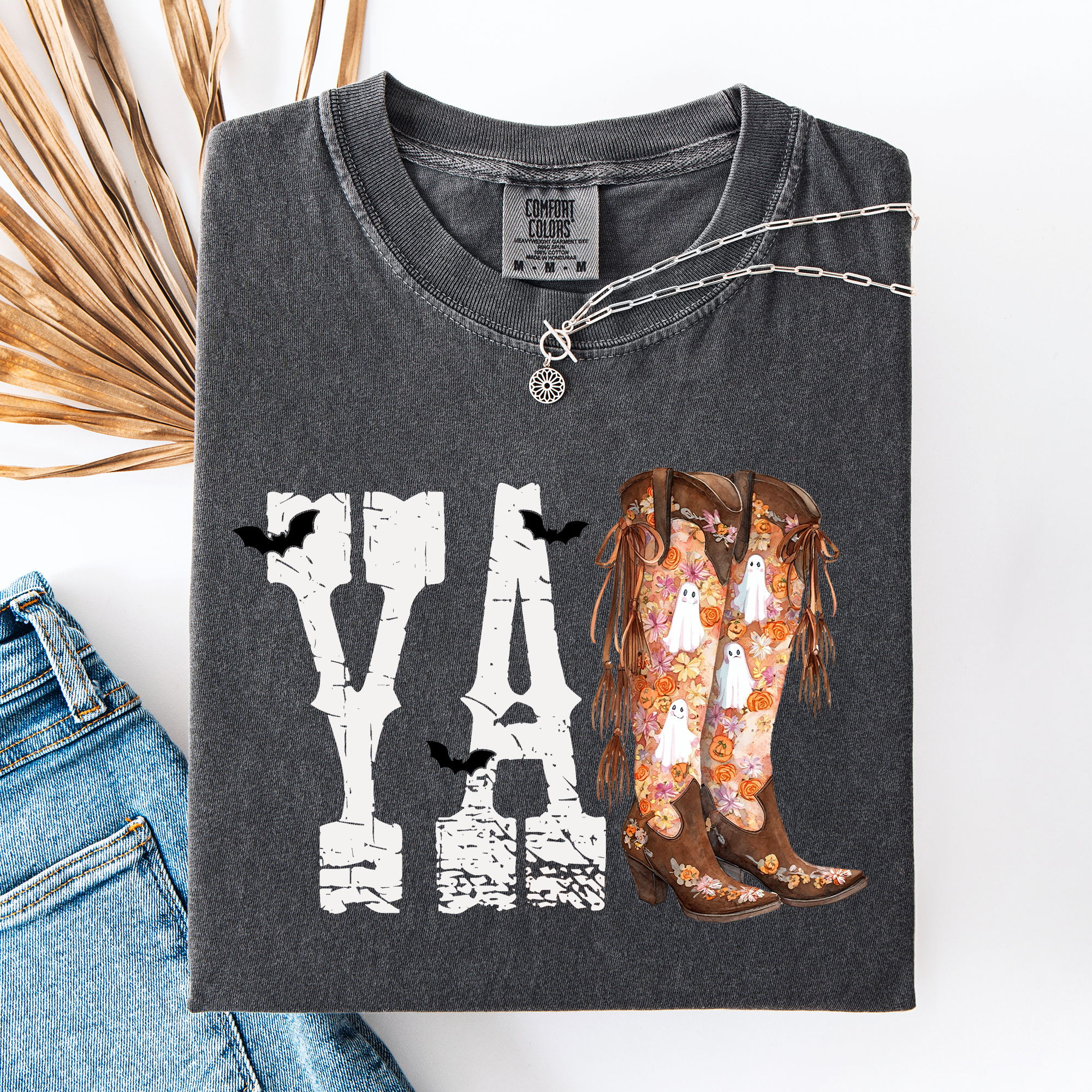 Y'all Cowboy Boots Western Halloween Autumn Fall Watercolor Graphic Comfort Colors Tee