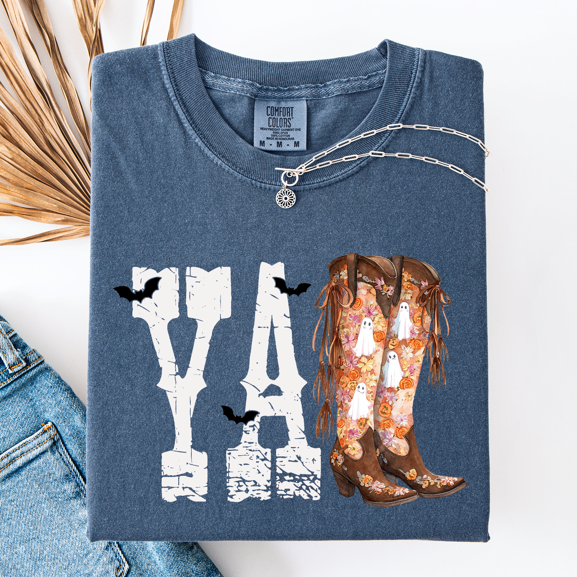 Y'all Cowboy Boots Western Halloween Autumn Fall Watercolor Graphic Comfort Colors Tee
