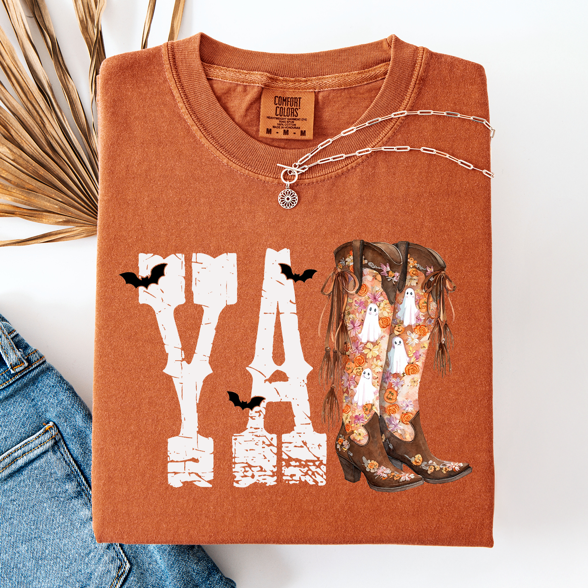 Y'all Cowboy Boots Western Halloween Autumn Fall Watercolor Graphic Comfort Colors Tee