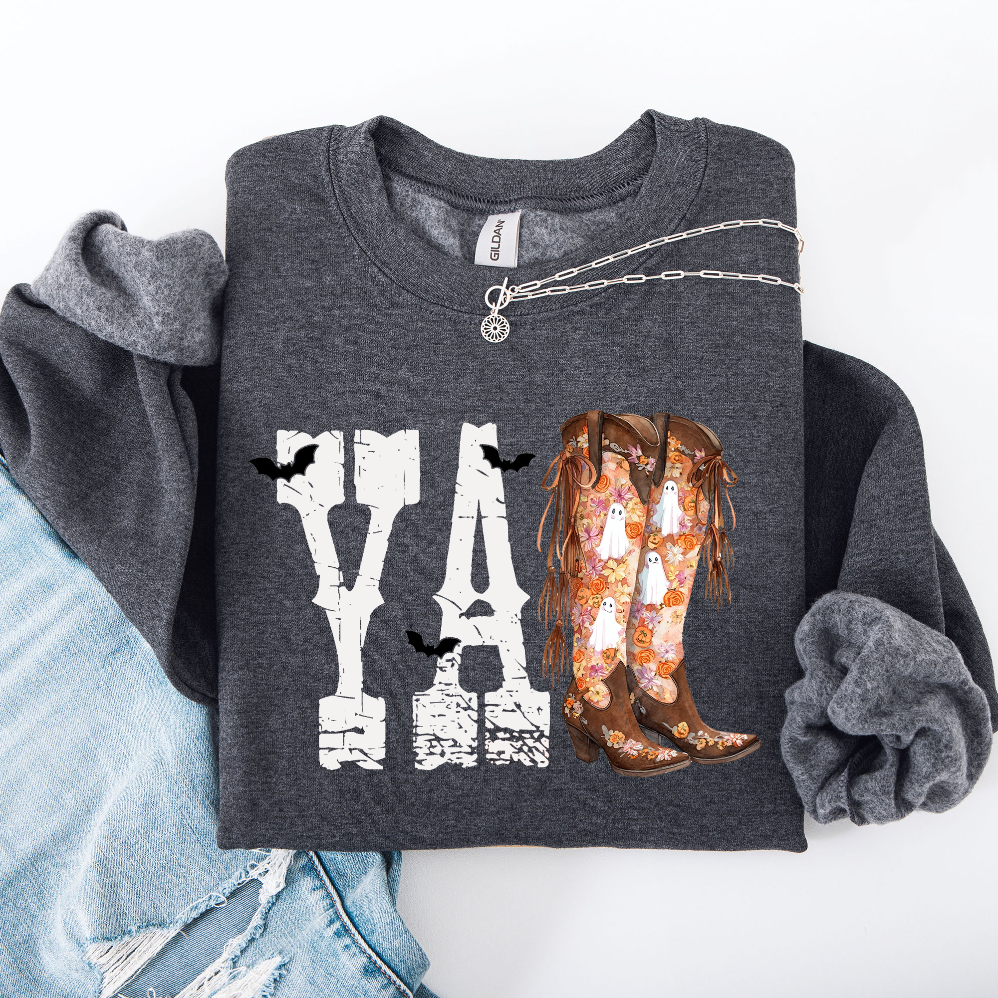 Y'all Cowboy Boots Western Halloween Autumn Floral Sunflower Pumpkin Festive Sweatshirt