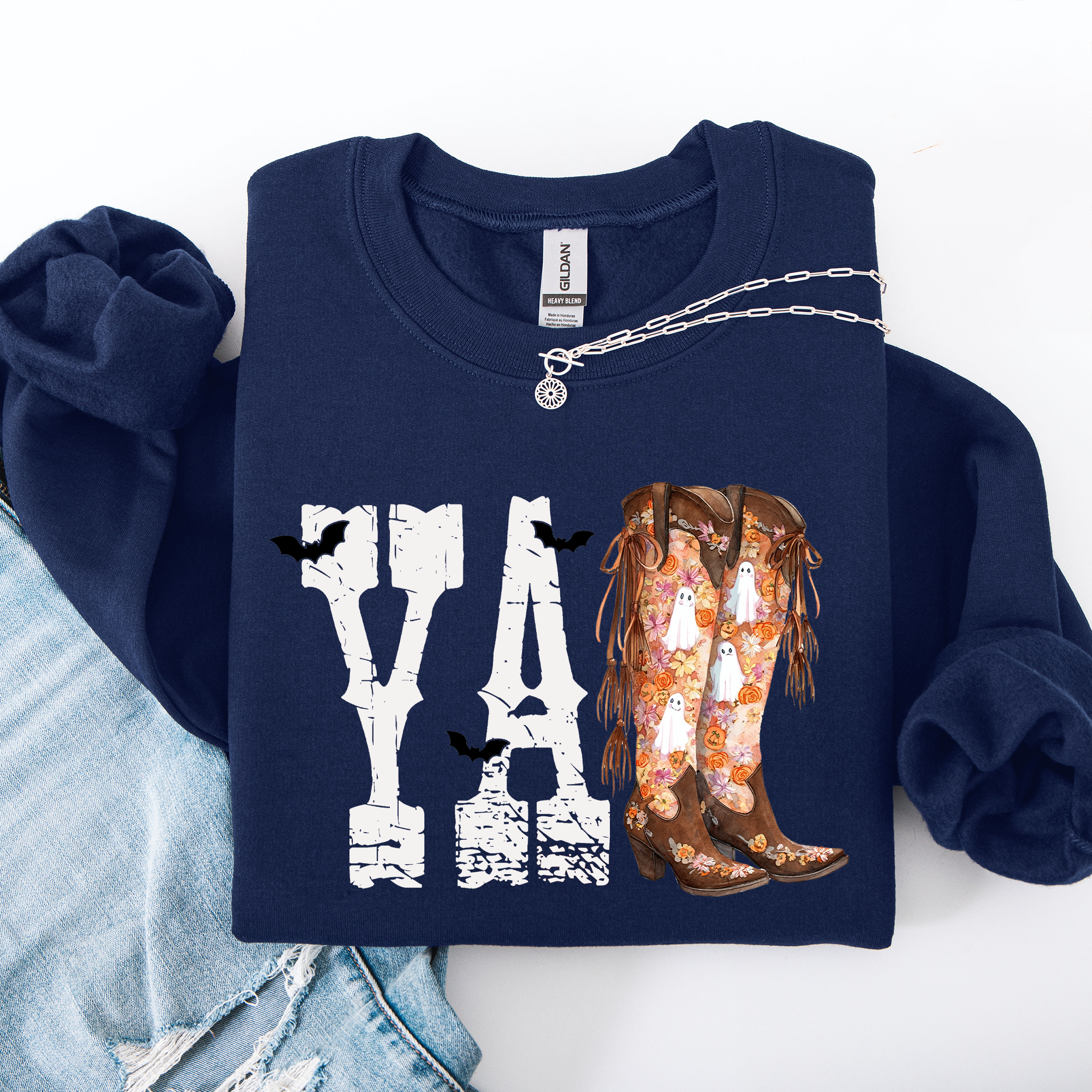 Y'all Cowboy Boots Western Halloween Autumn Floral Sunflower Pumpkin Festive Sweatshirt