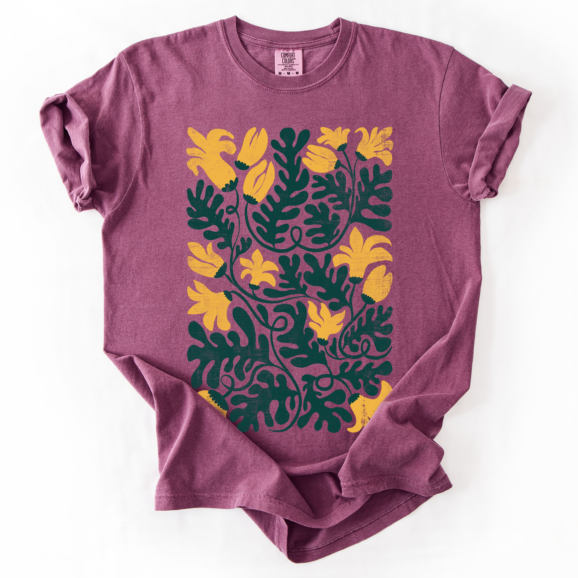 Yellow Floral Leaf Botanical Watercolor Vintage Boho Nature Garden Print Comfort Colors Tee