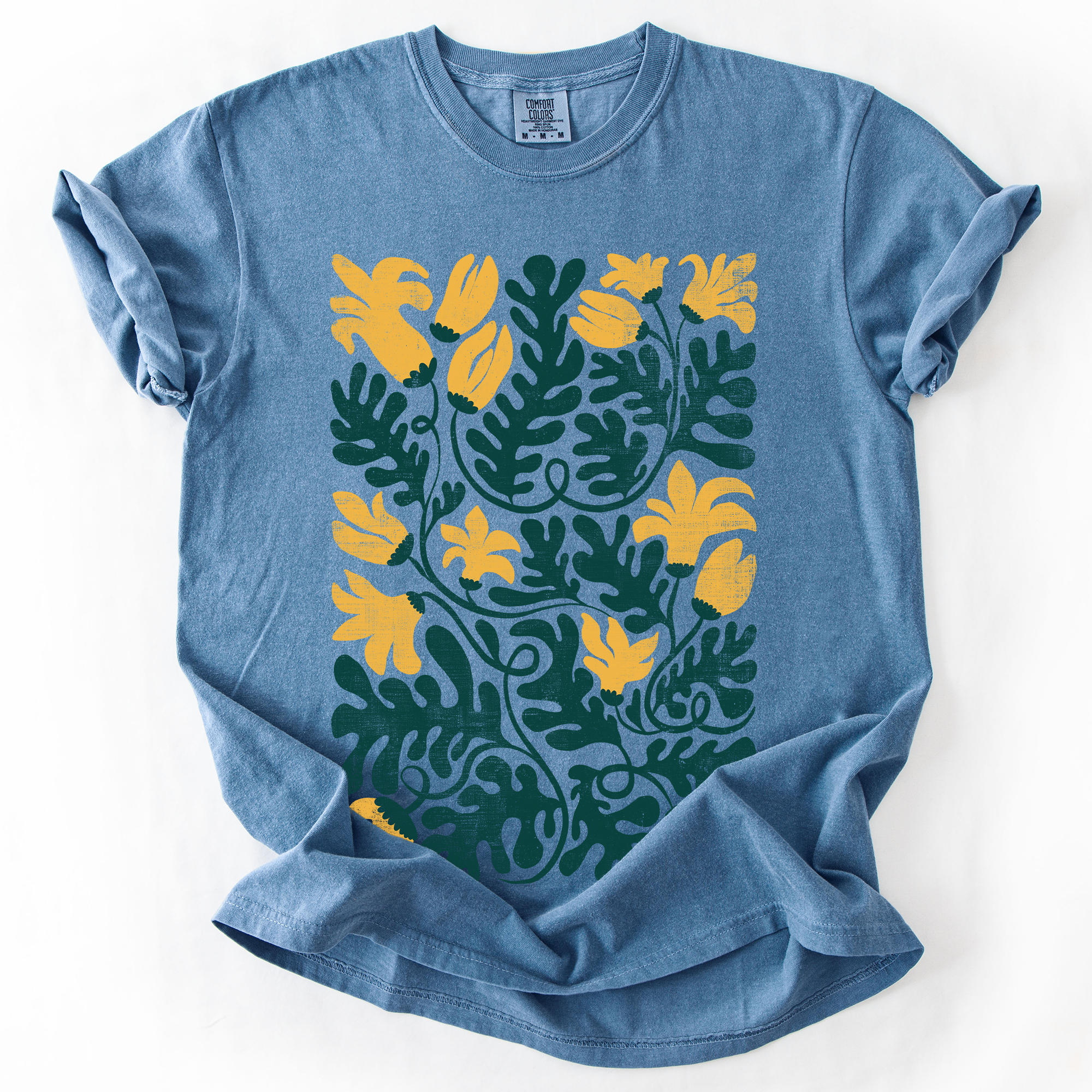 Yellow Floral Leaf Botanical Watercolor Vintage Boho Nature Garden Print Comfort Colors Tee