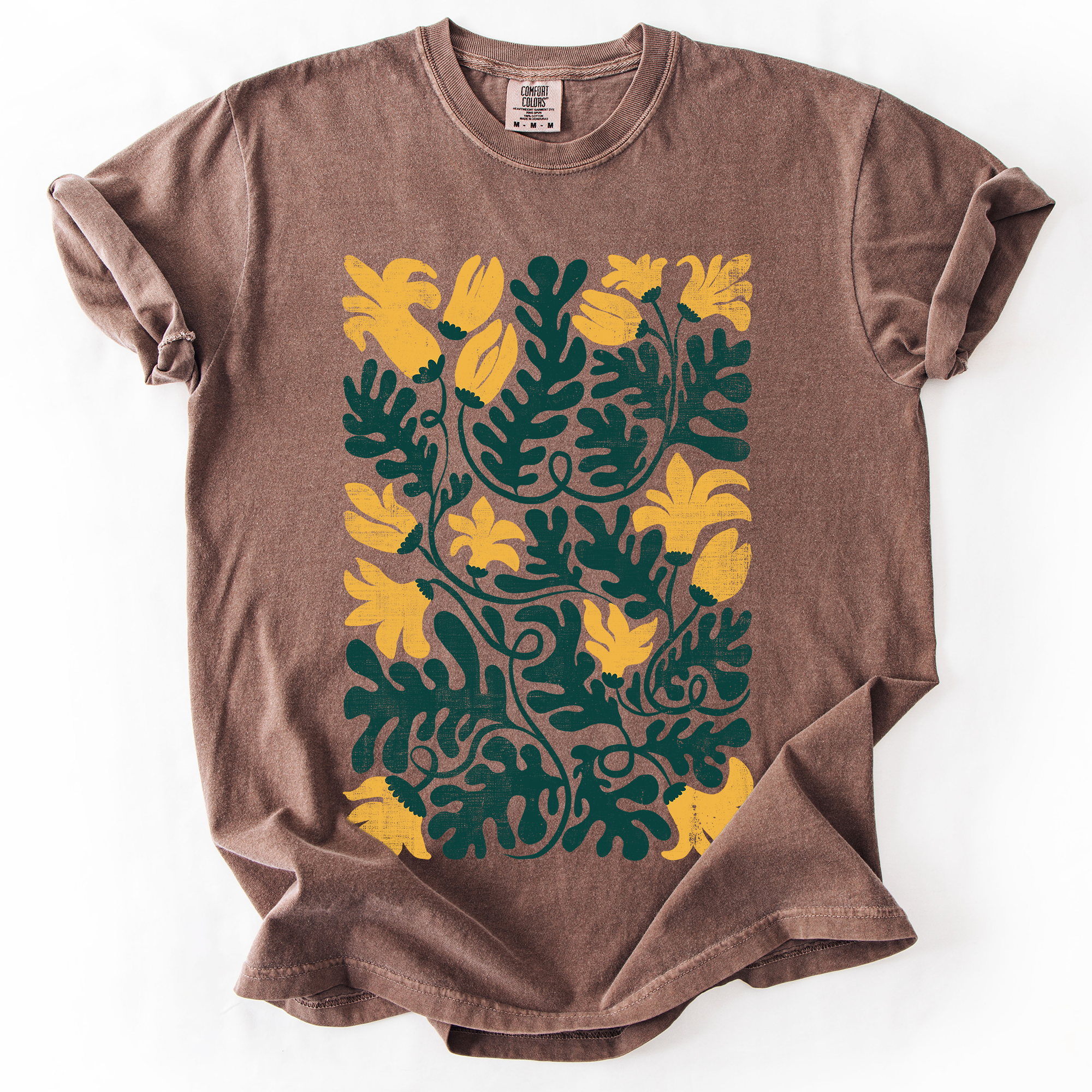 Yellow Floral Leaf Botanical Watercolor Vintage Boho Nature Garden Print Comfort Colors Tee