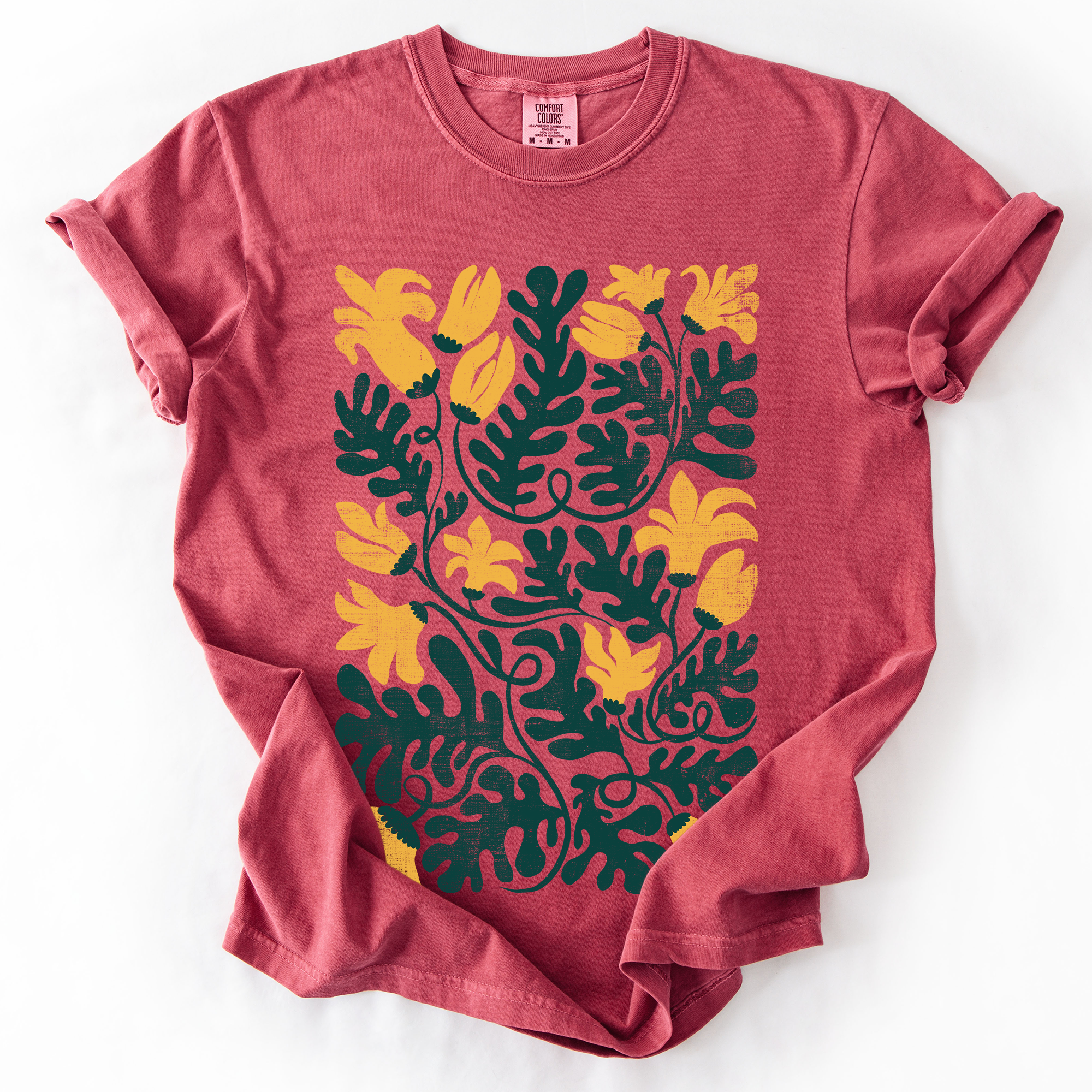 Yellow Floral Leaf Botanical Watercolor Vintage Boho Nature Garden Print Comfort Colors Tee
