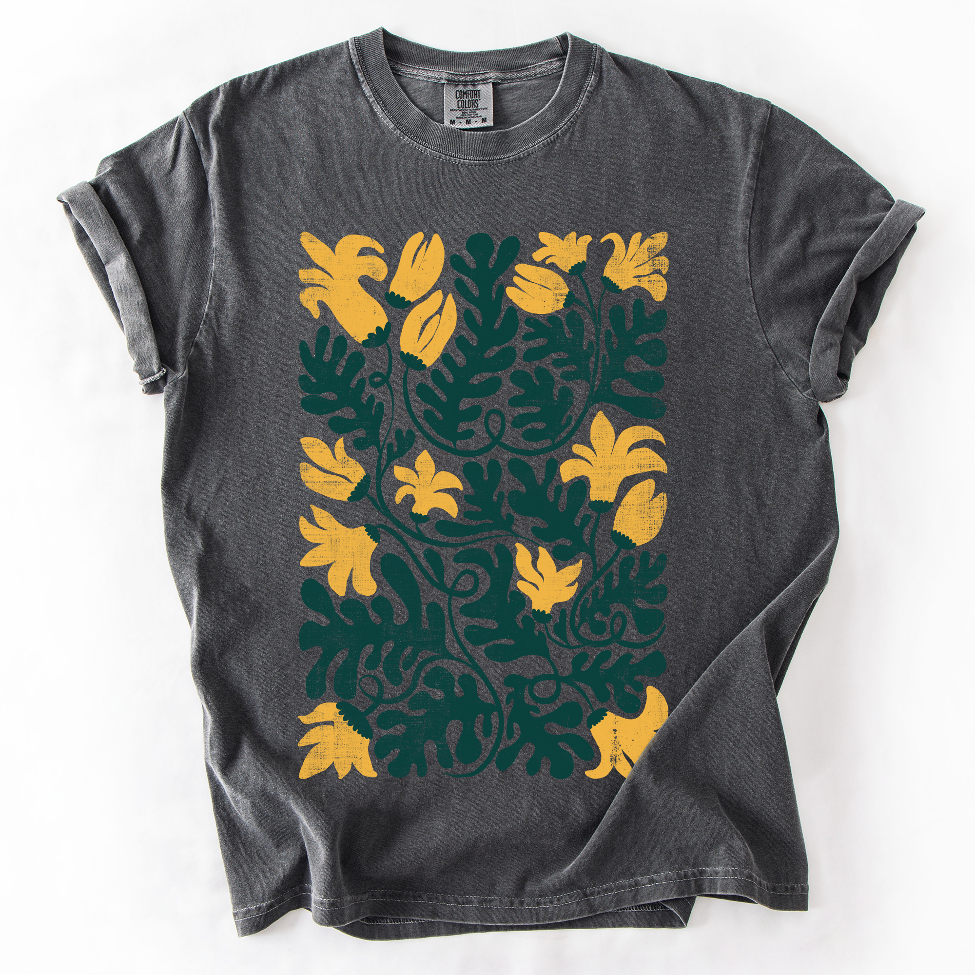 Yellow Floral Leaf Botanical Watercolor Vintage Boho Nature Garden Print Comfort Colors Tee