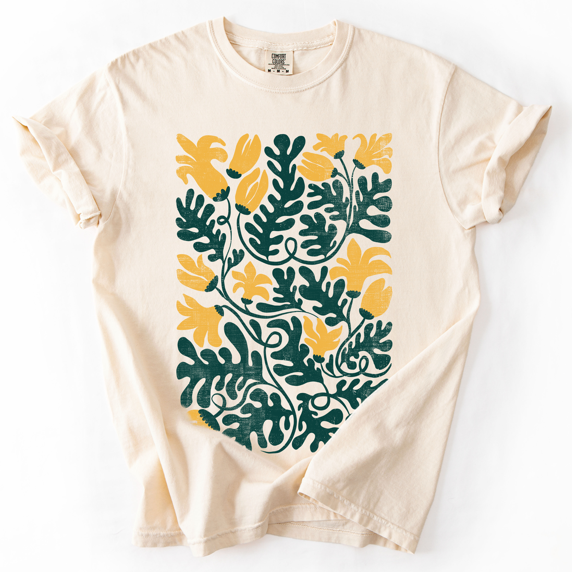 Yellow Floral Leaf Botanical Watercolor Vintage Boho Nature Garden Print Comfort Colors Tee