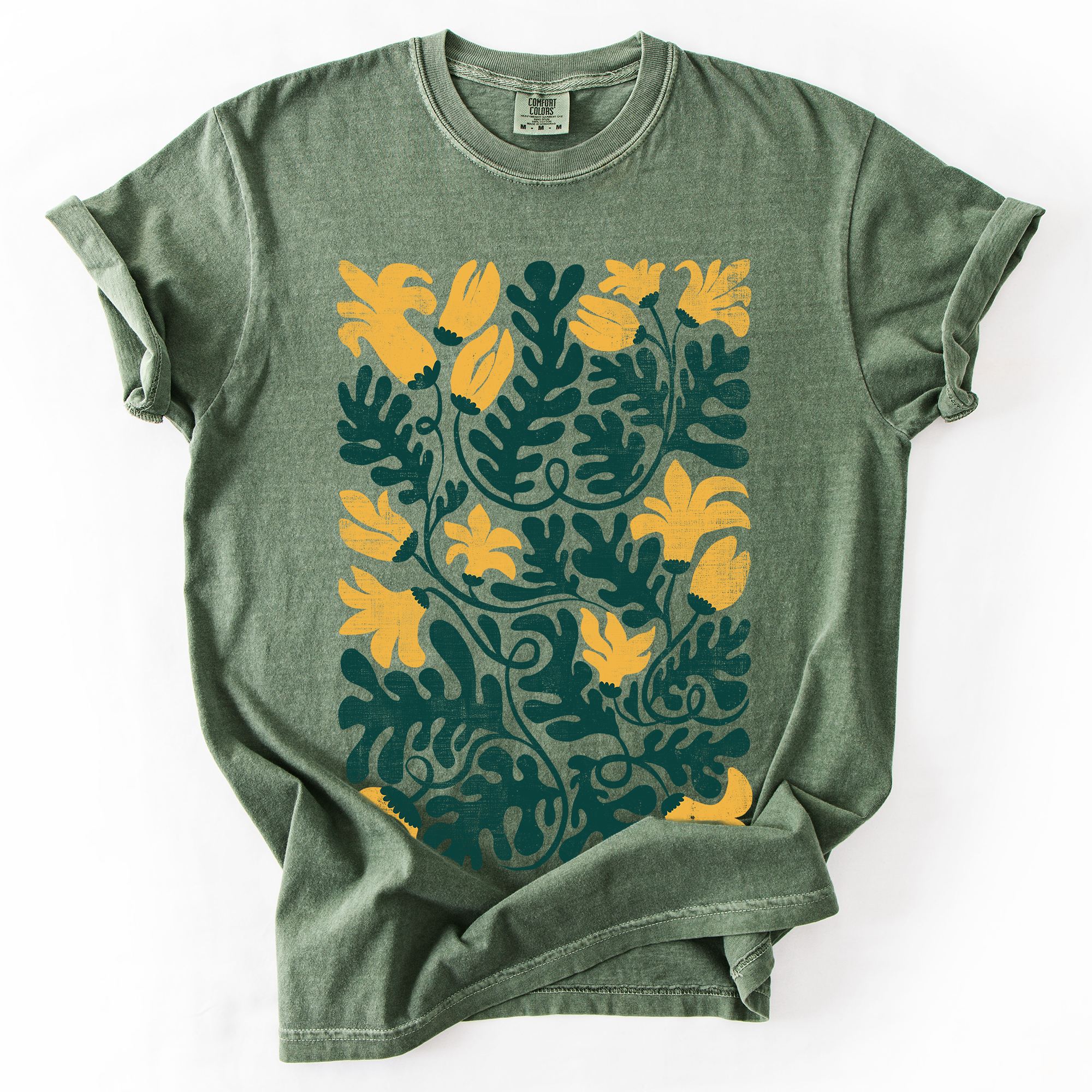 Yellow Floral Leaf Botanical Watercolor Vintage Boho Nature Garden Print Comfort Colors Tee
