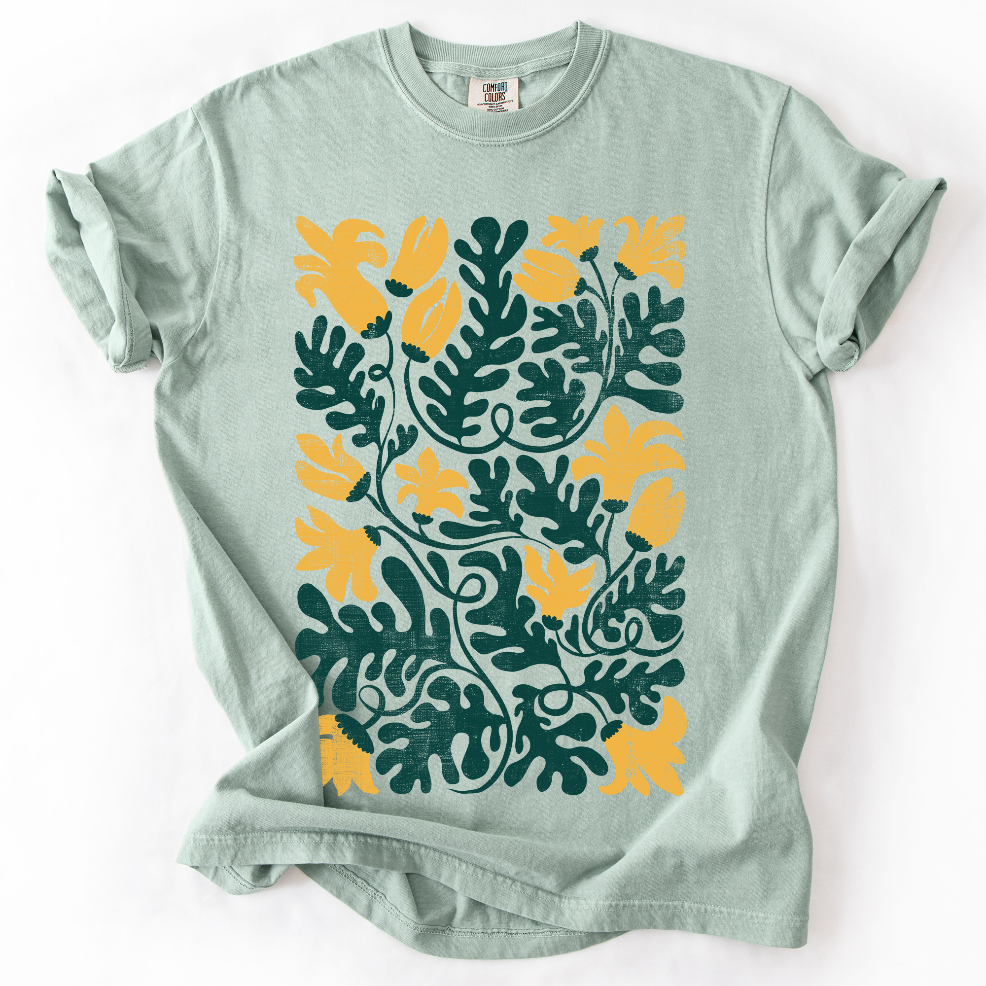 Yellow Floral Leaf Botanical Watercolor Vintage Boho Nature Garden Print Comfort Colors Tee