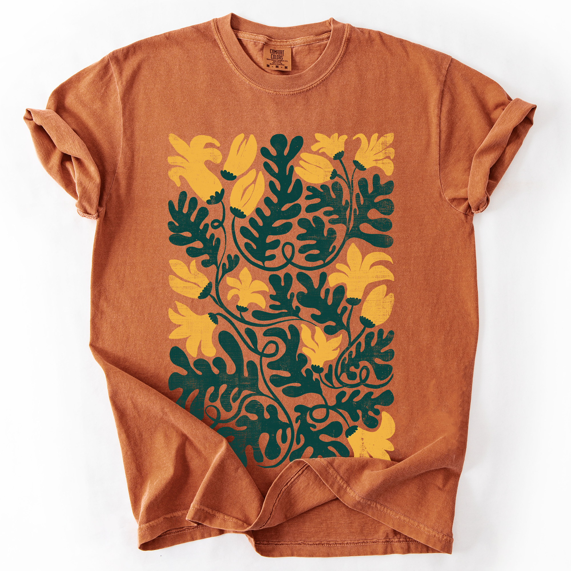 Yellow Floral Leaf Botanical Watercolor Vintage Boho Nature Garden Print Comfort Colors Tee
