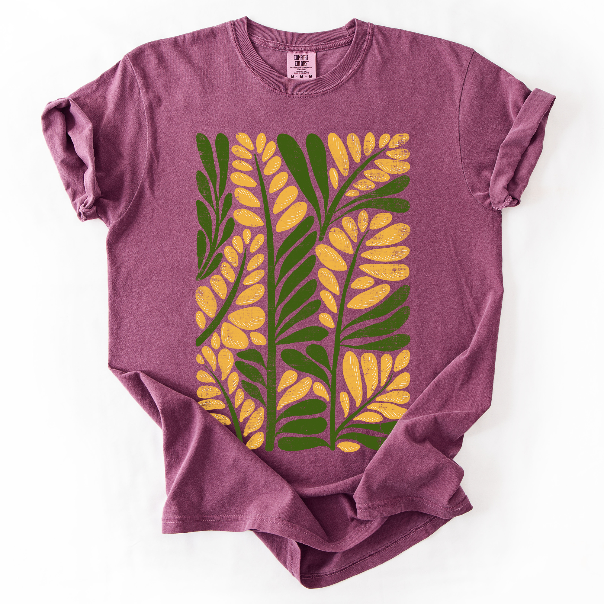 Yellow Leaf Botanical Pattern Vintage Boho Nature Inspired Floral Comfort Colors Tee