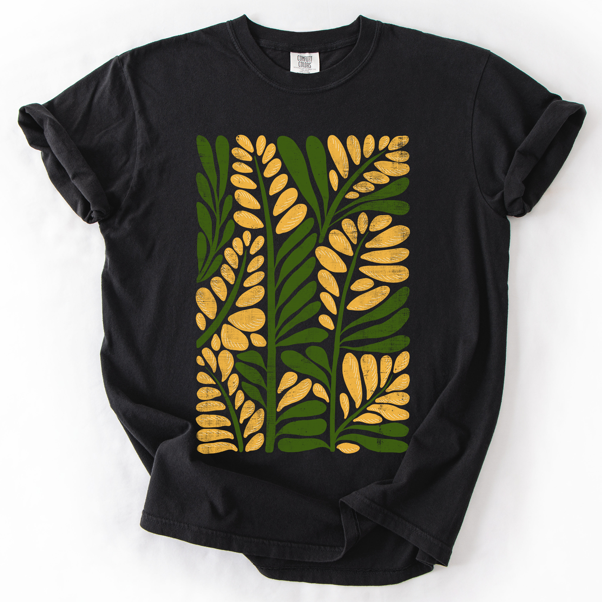 Yellow Leaf Botanical Pattern Vintage Boho Nature Inspired Floral Comfort Colors Tee