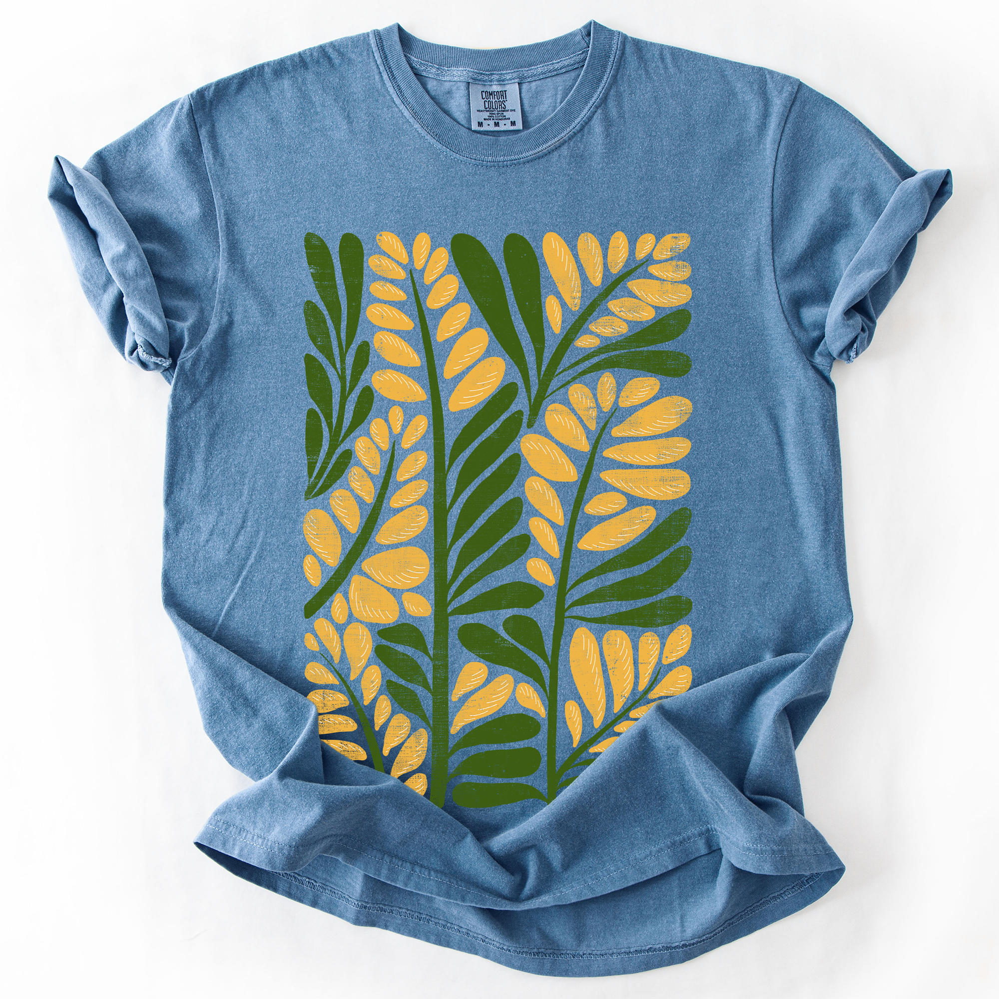 Yellow Leaf Botanical Pattern Vintage Boho Nature Inspired Floral Comfort Colors Tee