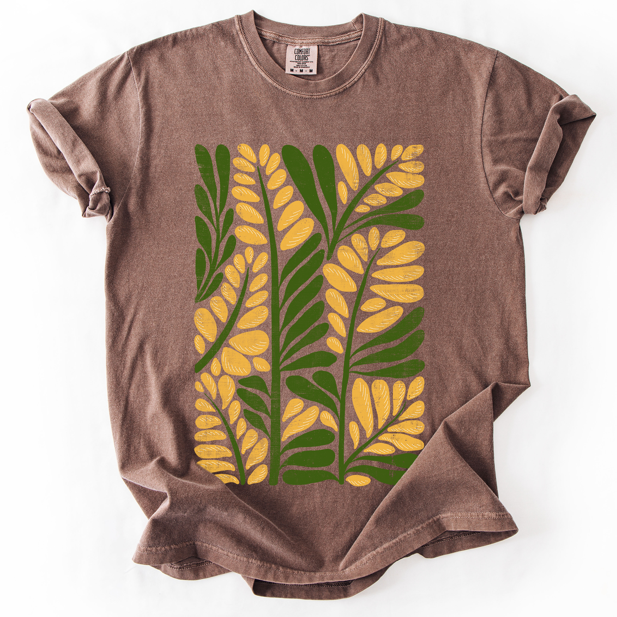 Yellow Leaf Botanical Pattern Vintage Boho Nature Inspired Floral Comfort Colors Tee