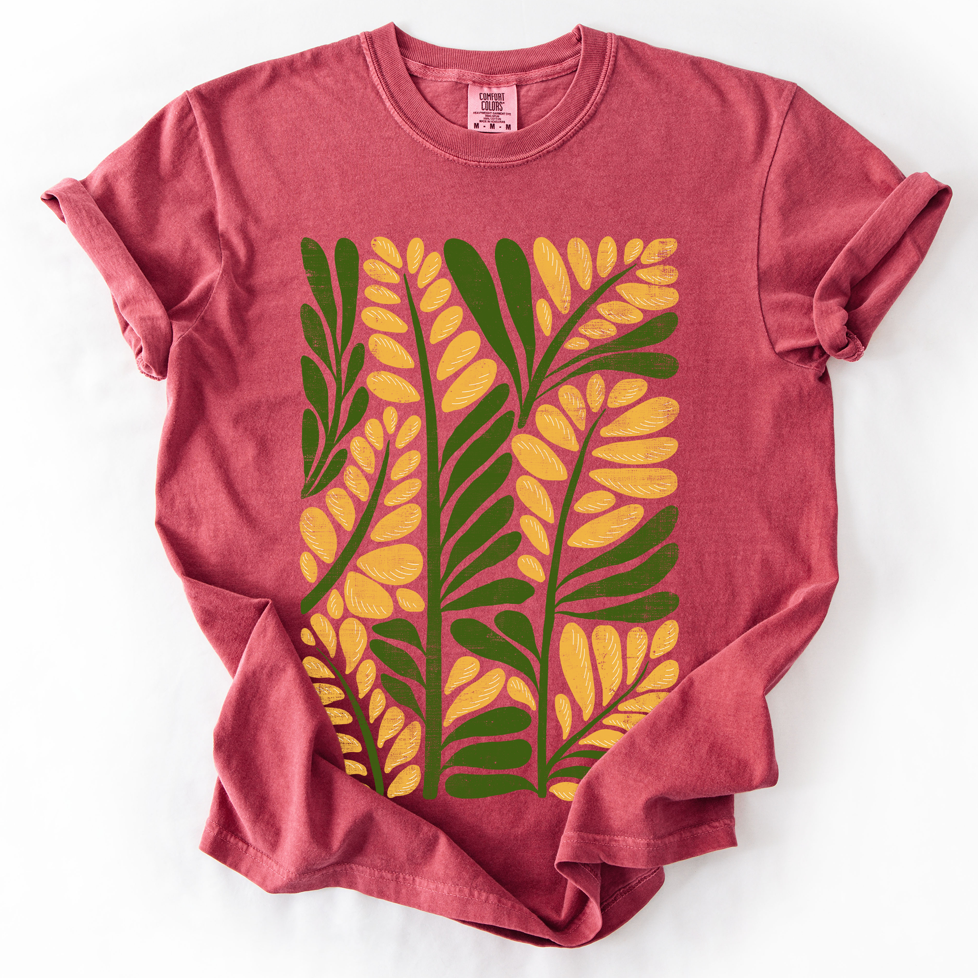 Yellow Leaf Botanical Pattern Vintage Boho Nature Inspired Floral Comfort Colors Tee