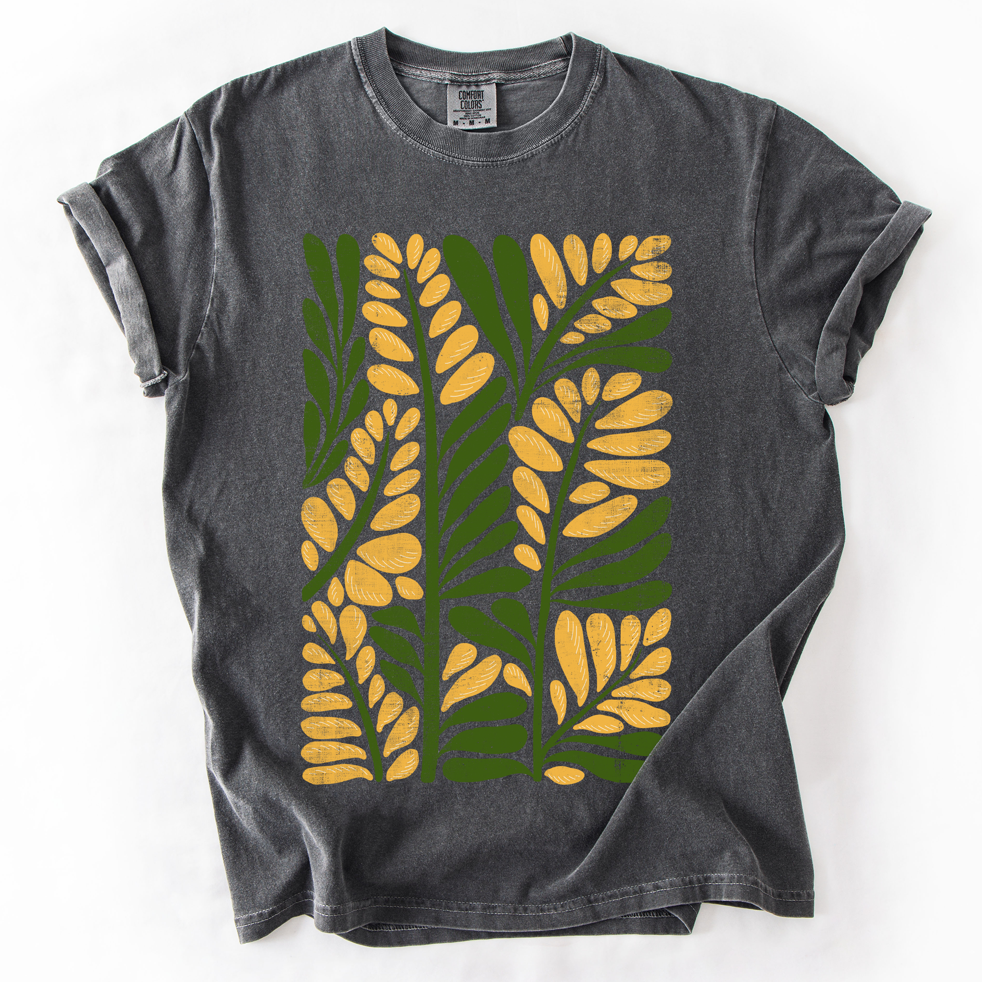 Yellow Leaf Botanical Pattern Vintage Boho Nature Inspired Floral Comfort Colors Tee