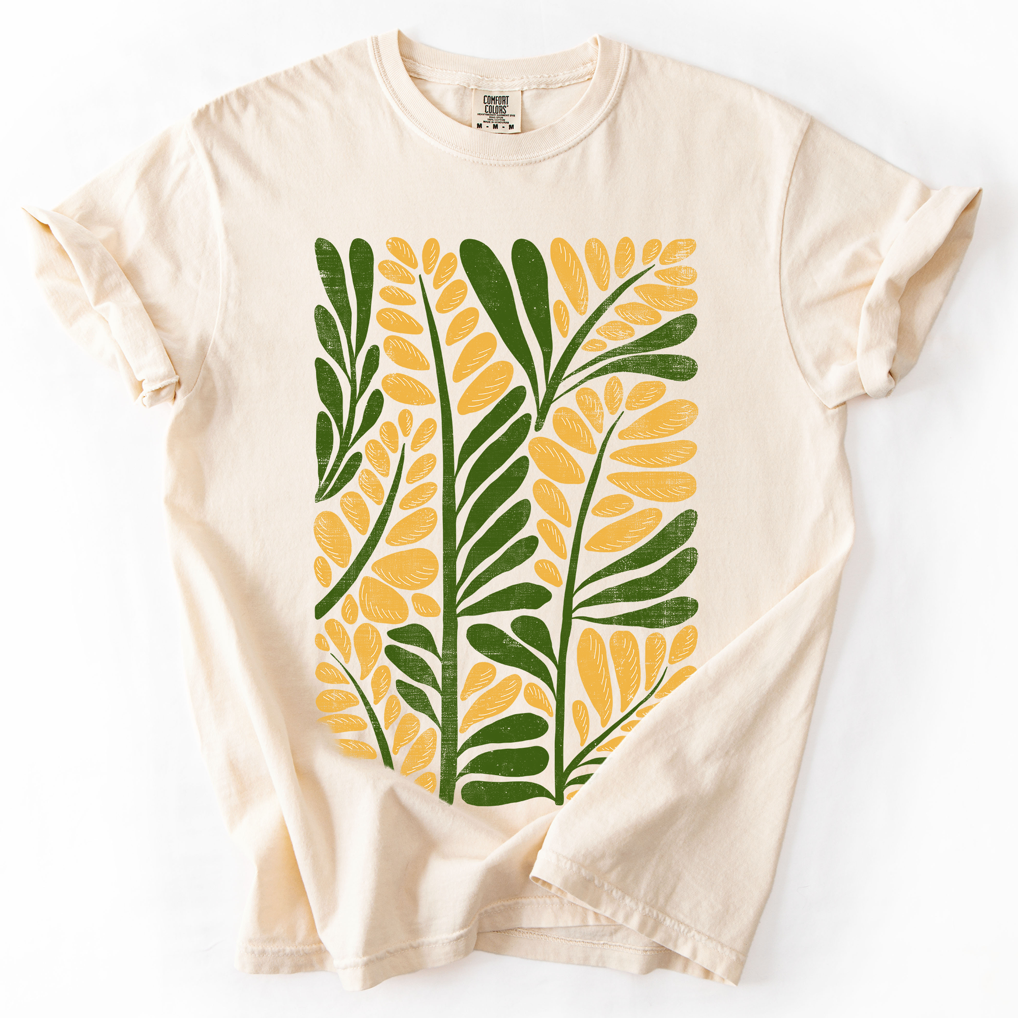 Yellow Leaf Botanical Pattern Vintage Boho Nature Inspired Floral Comfort Colors Tee